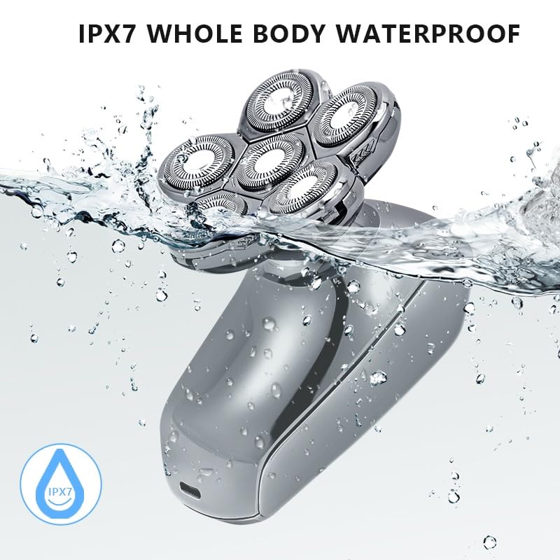 6-in-1 Rechargeable Electric Head Shaver for Bald Men - 6D Floating Heads, Low Noise, Multifunctional Men's Shaver - Perfect for Travel, Home & Gym Use