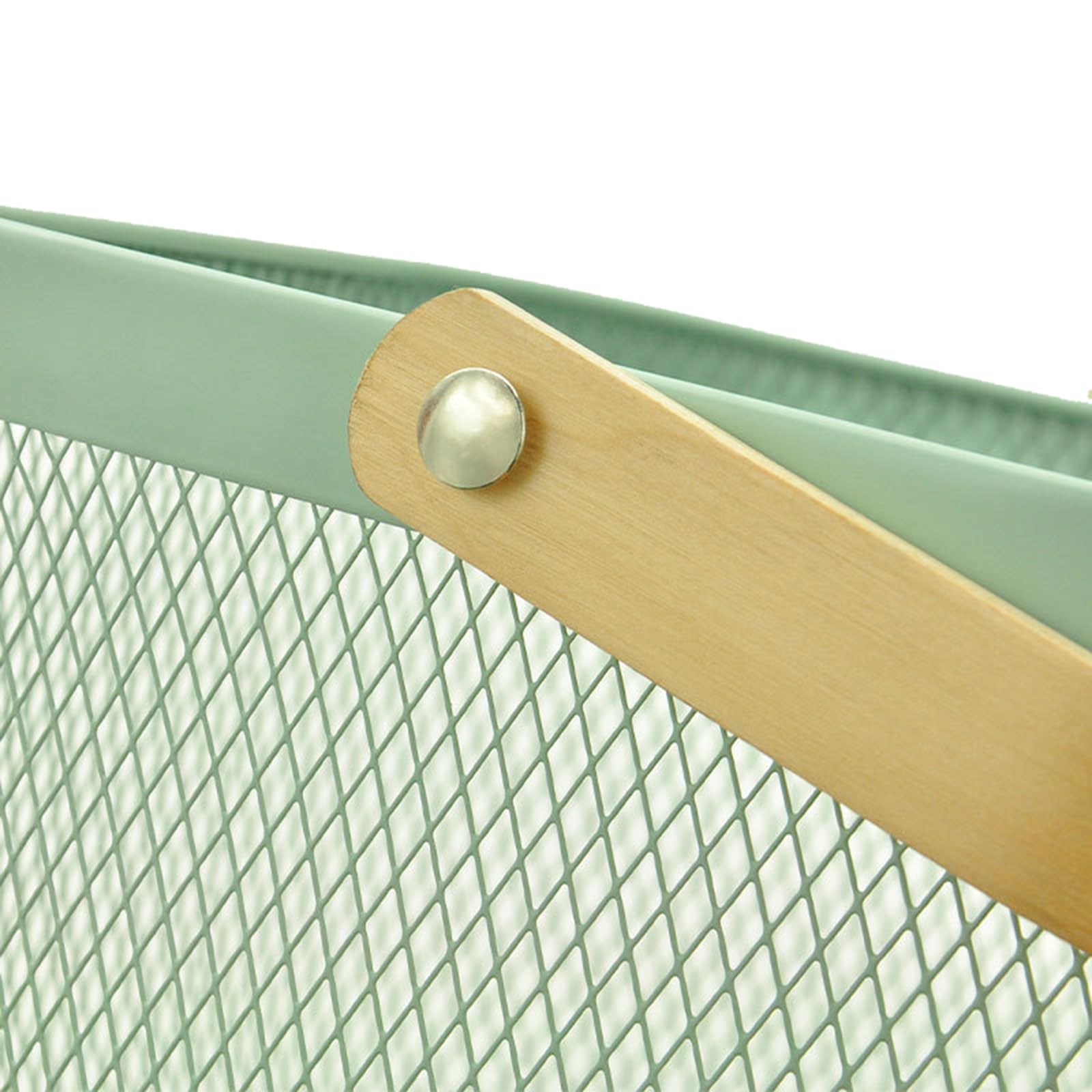 Stainless Steel Mesh Storage Basket with Bamboo Handle - 9.84 x 10.2 x 7 Inch Mint Green Organizer for Kitchen, Bathroom, Office & Laundry - Perfect for Fruits, Vegetables, Toys & Household Items