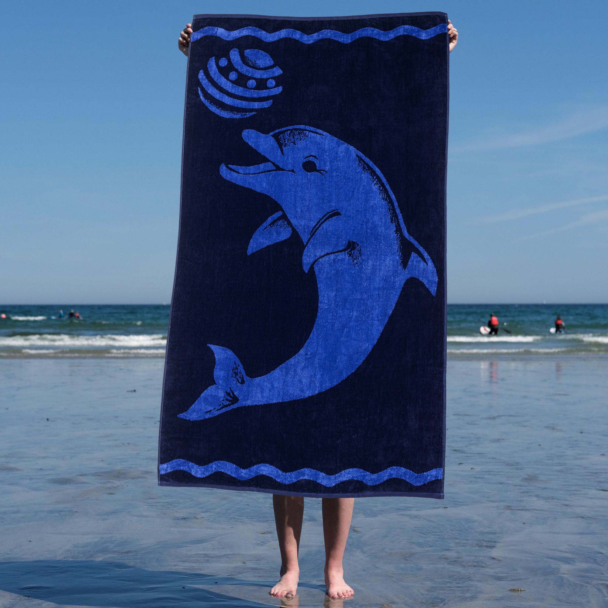 Premium Oversized Cotton Beach Towel Set - 4 Piece Soft & Absorbent Bath Towels for Pool, Beach, Gym & Travel - Play Dolphin Brand