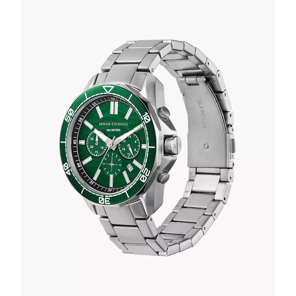 Armani Exchange AX1957 Men's Watch - Green Dial, Silver Stainless Steel Strap | Stylish Casual & Business Wear for Men