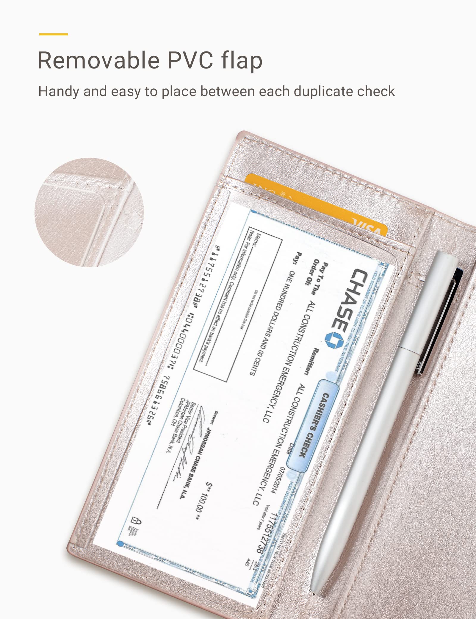 Premium Vegan Leather Checkbook Cover for Men & Women - Slim RFID Blocking Wallet Holder for Top & Side Tear Duplicate Checks (Champagne) | Ideal for Business, Travel & Everyday Banking Security