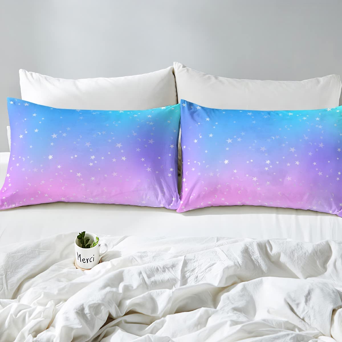 **Galaxy Comforter Set Twin Size - Ombre Glitter Bedding for Kids, Girls, Boys & Women - Rainbow Gradient Duvet Cover with Starry Sky Design - Pastel Sparkle Quilted Set (2-Piece, Blue & Pink) - Perfect for Bedroom Decor, Sleepovers & Cozy Nights**