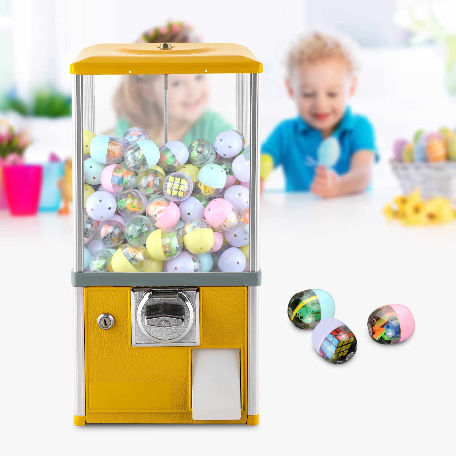 DYRABREST Commercial Toy & Candy Vending Machine - Large Capacity Gumball Bank for 1.18-2.17 Inch Toys - Perfect for Arcades, Game Stores, Retail Shops & Birthday Parties (Yellow)