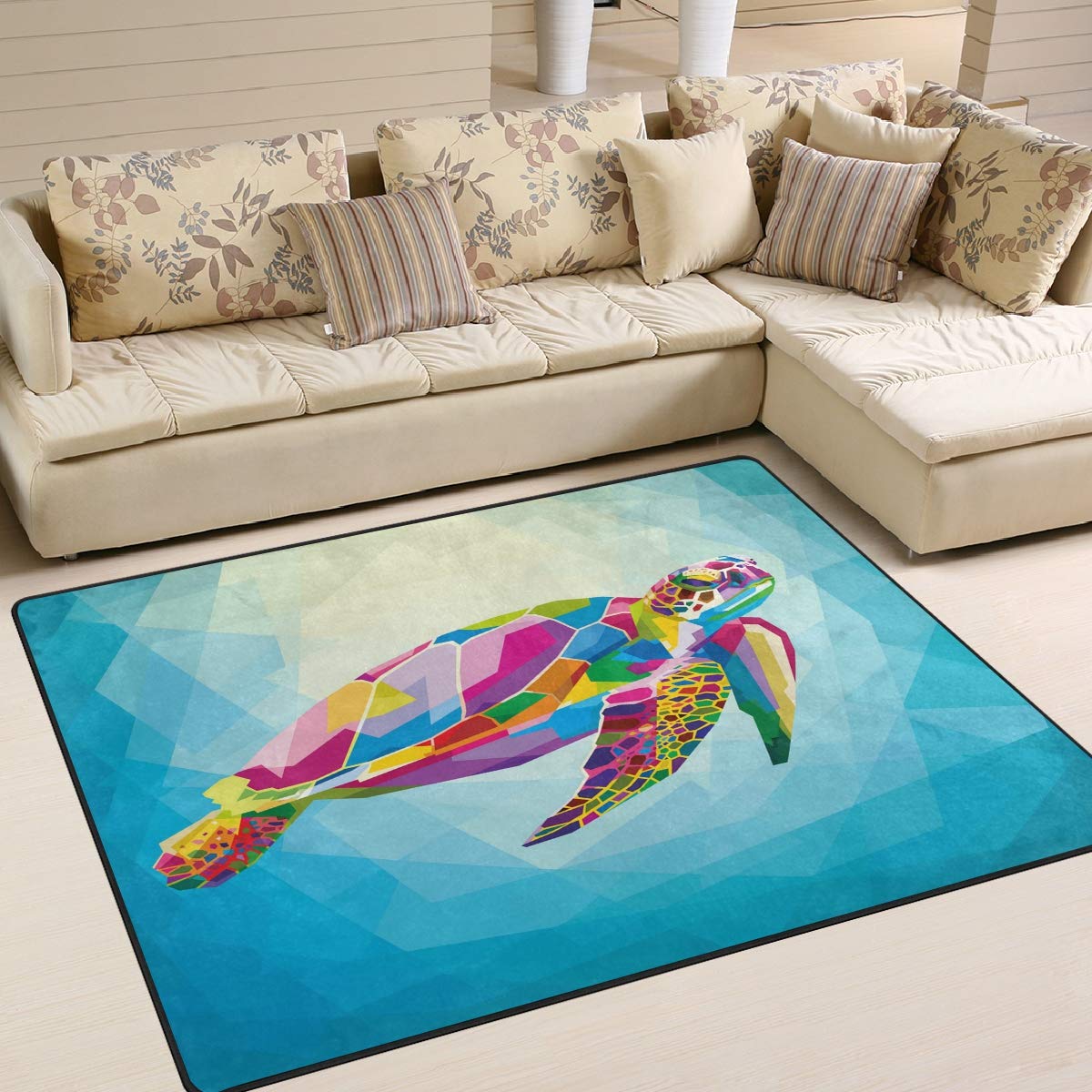 ALAZA Geometric Ocean Colorful Sea Turtle Area Rug - 5'3