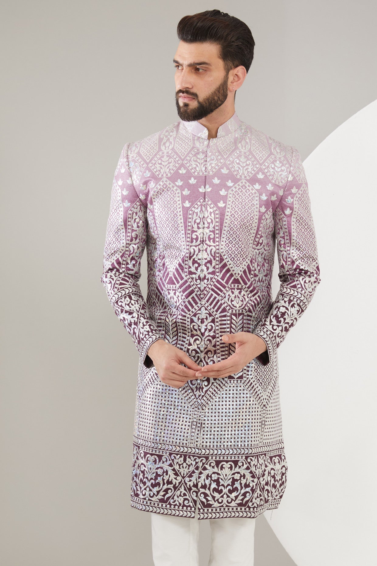 Elegant Purple Ombre Shaded Sherwani for Men | Traditional Indian Wedding Attire | Perfect for Grooms, Festivals & Special Occasions