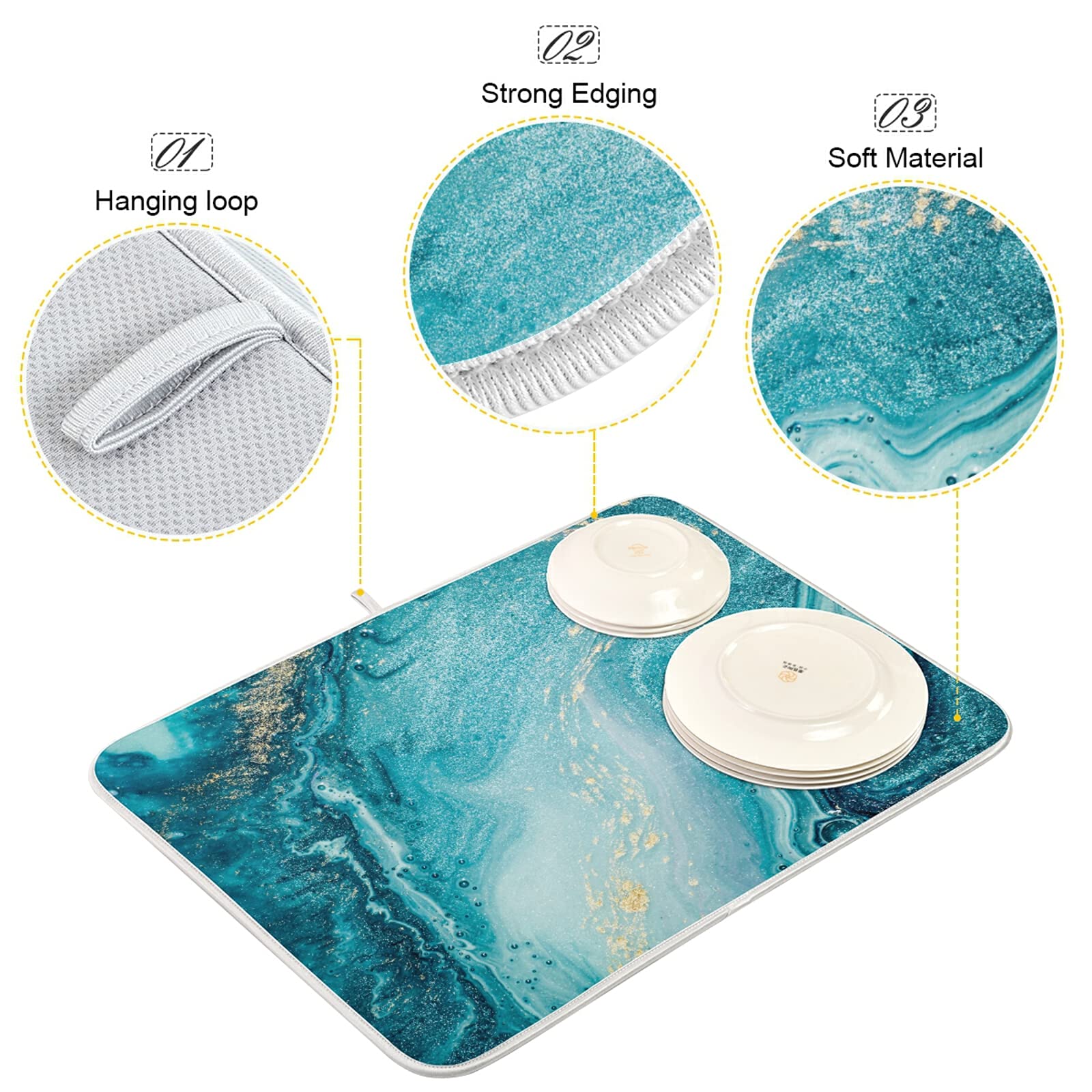 Absorbent Dish Drying Mat 16x18 Inch - Marble Counter Mat for Kitchen Dishes & Utensils