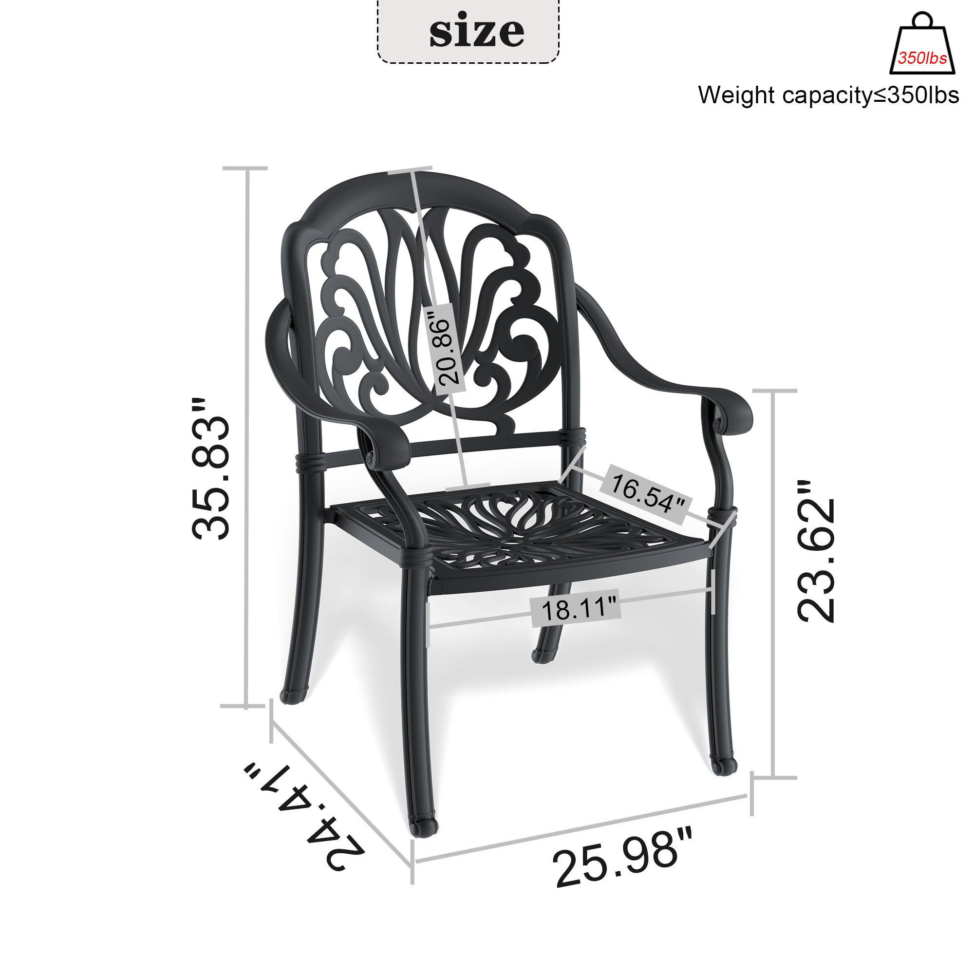 4-Piece Cast Aluminum Patio Dining Set with Black Frame & Cushions - Outdoor Garden, Poolside, Backyard Furniture for Relaxing & Entertaining