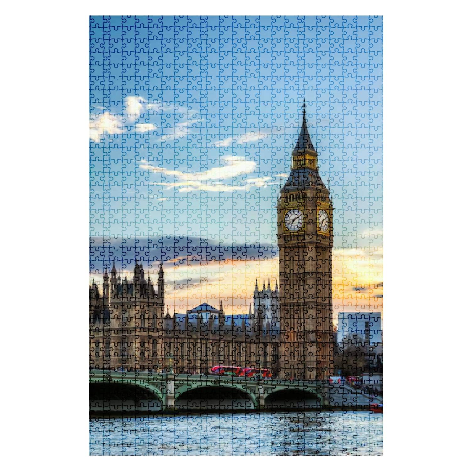 1000-Piece Wooden Jigsaw Puzzle - London's Houses of Parliament & Big Ben | UK Water City Landscape | Fun & Challenging DIY Board Puzzle for Adults & Kids | Educational Toy & Home Decor Gift | Perfect for Family Game Nights & Brain Training