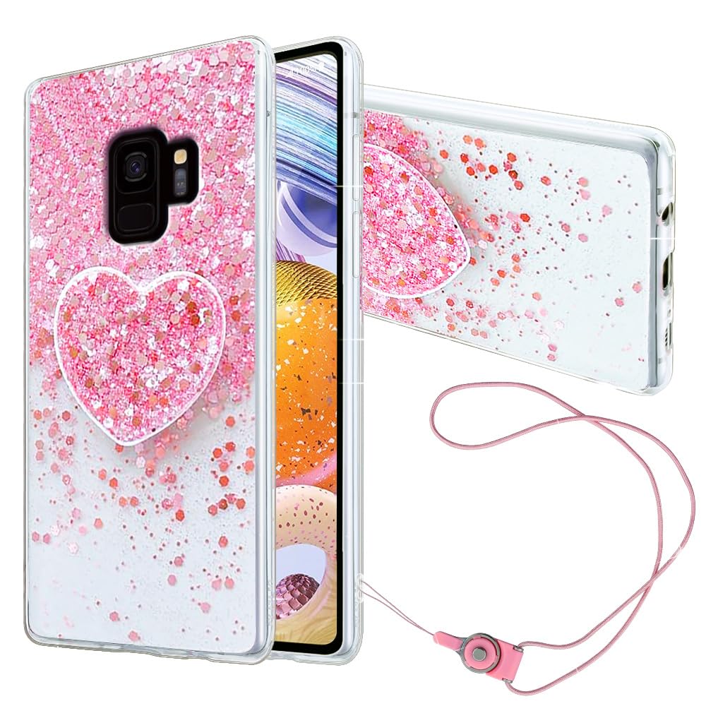 Samsung Galaxy S9 Phone Case with Stand & Lanyard - Shockproof Soft TPU Cute Pink Case for Women Girls - Perfect for Daily Use, Travel & Work Protection