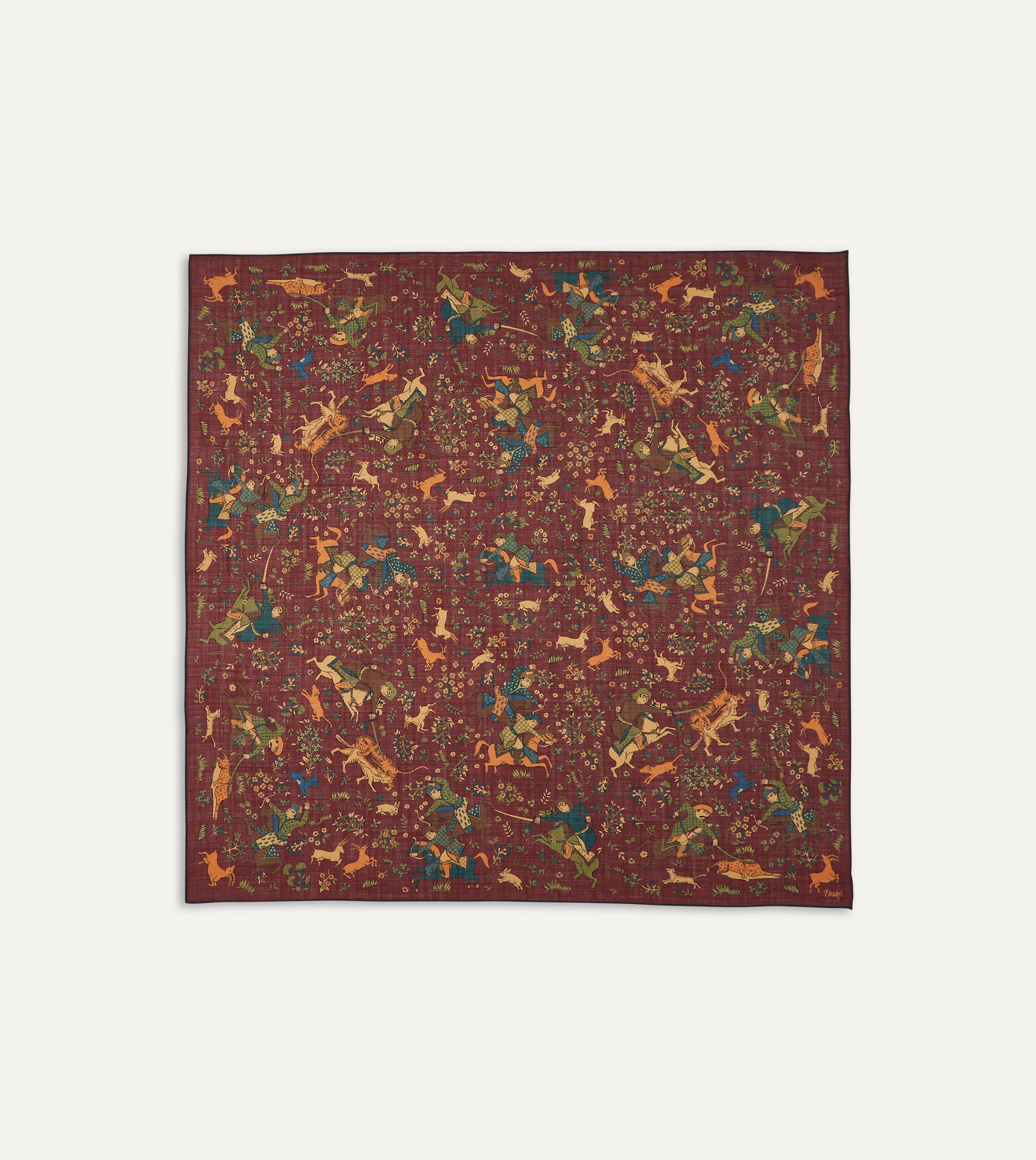 Luxury Burgundy Mughal Print Wool Silk Square Scarf for Women - Elegant Winter Fashion Accessory for Office, Party & Travel