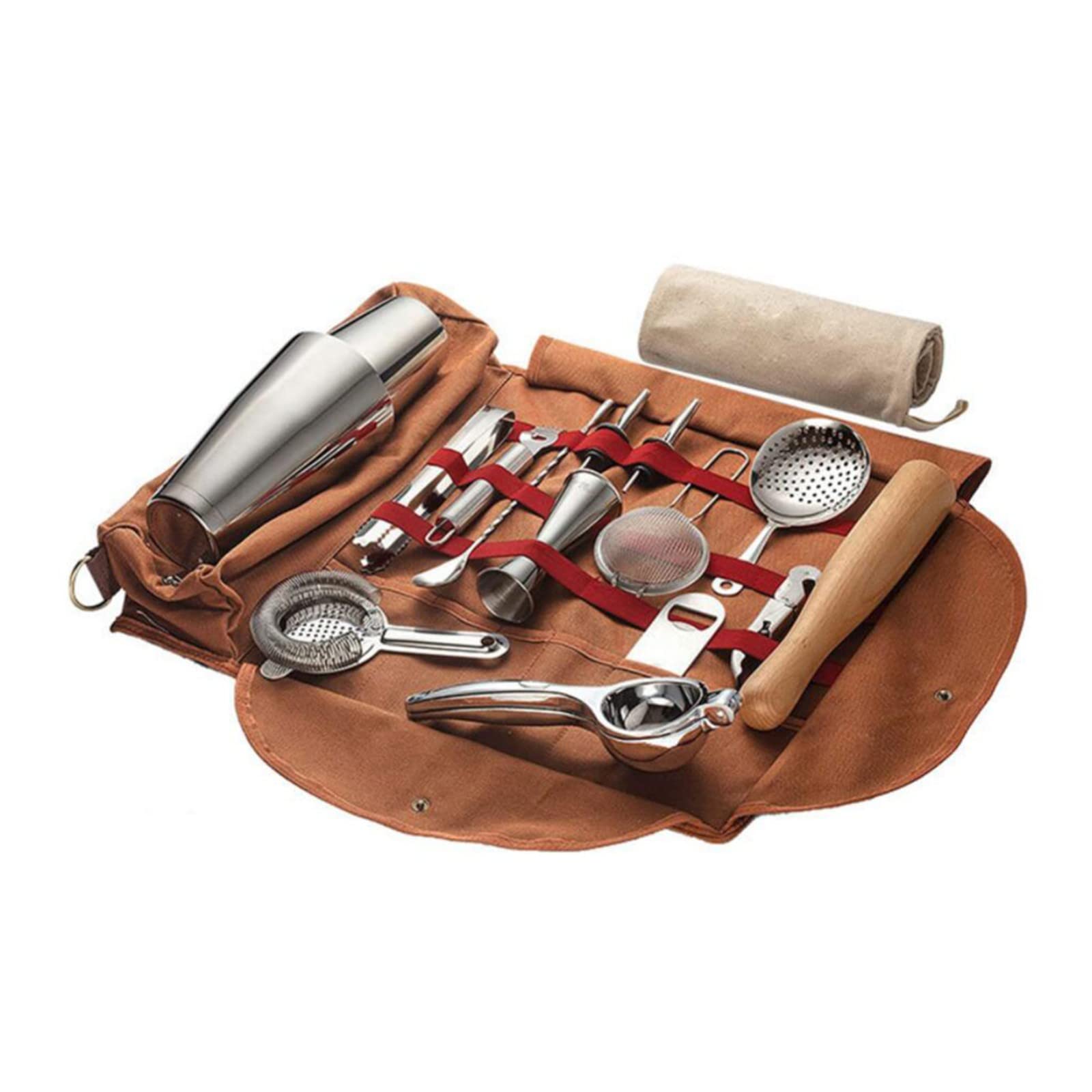 Portable Travel Bartender Kit Bag - Canvas Cocktail Shaker Set with Juice Making Accessories for Mixing Drinks at Parties, Camping & Outdoor Events