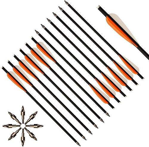 TOPARCHERY 12pcs Carbon Crossbow Bolts 16-20in for Hunting - Durable Archery Arrows with Replaceable Tips for Target Practice & Outdoor Sports