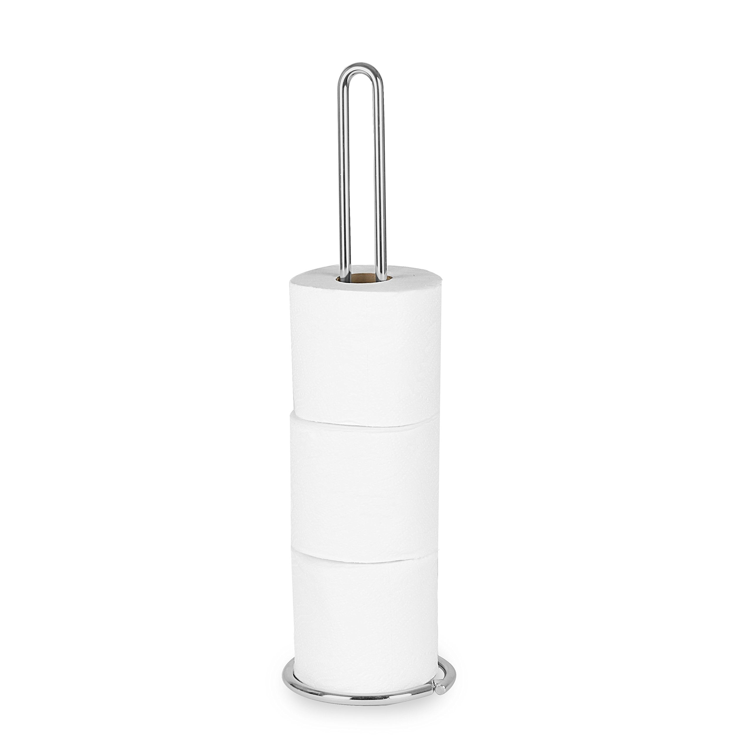 Chrome Toilet Paper Holder with Rounded Design - Durable Metal Bathroom Tissue Roll Stand for Home, Office, or RV - Perfect for Modern and Minimalist Decor