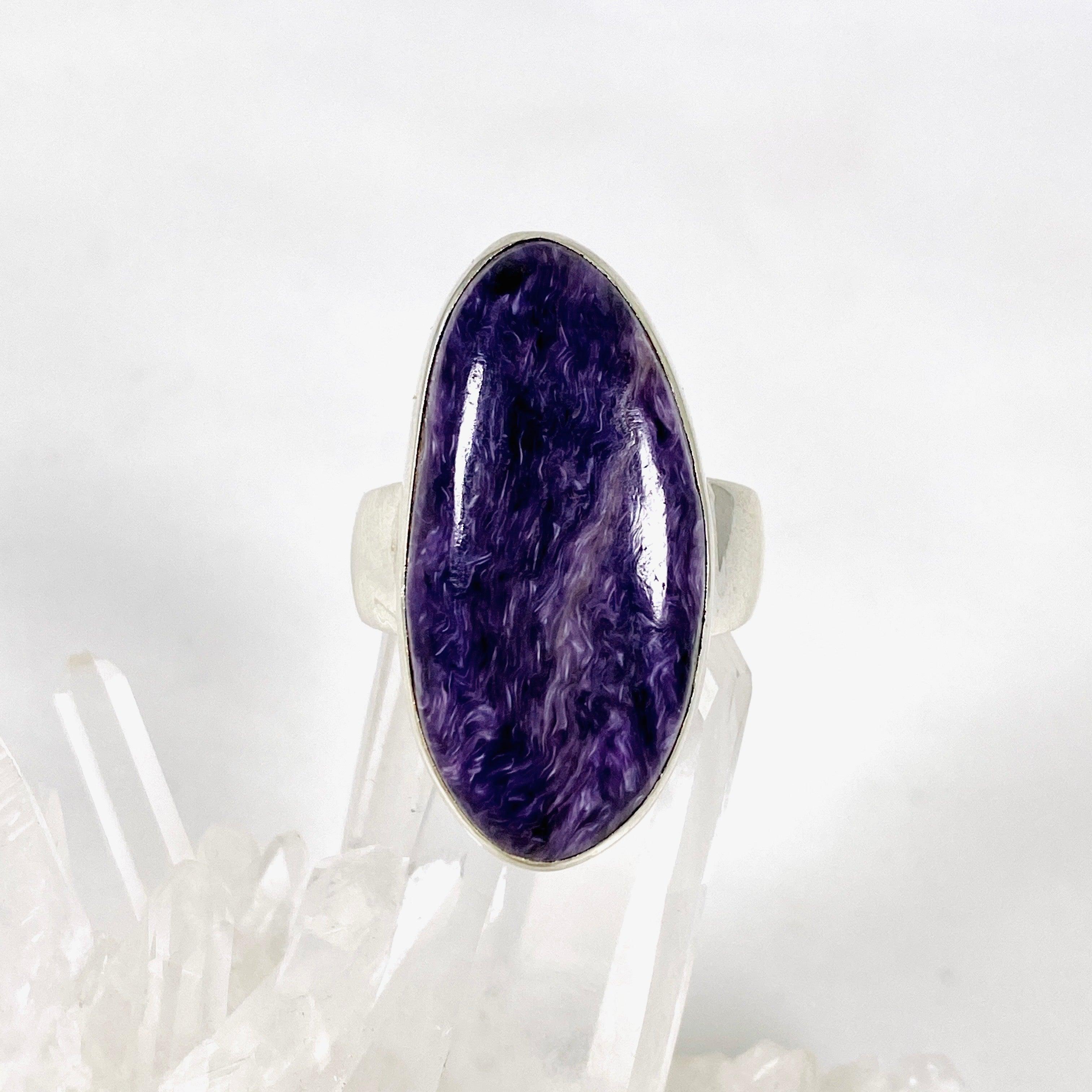 Charoite Oval Ring - Sterling Silver Size 10 - KRGJ3050 - Elegant Purple Gemstone Jewelry for Women, Perfect for Gifts, Parties & Special Occasions