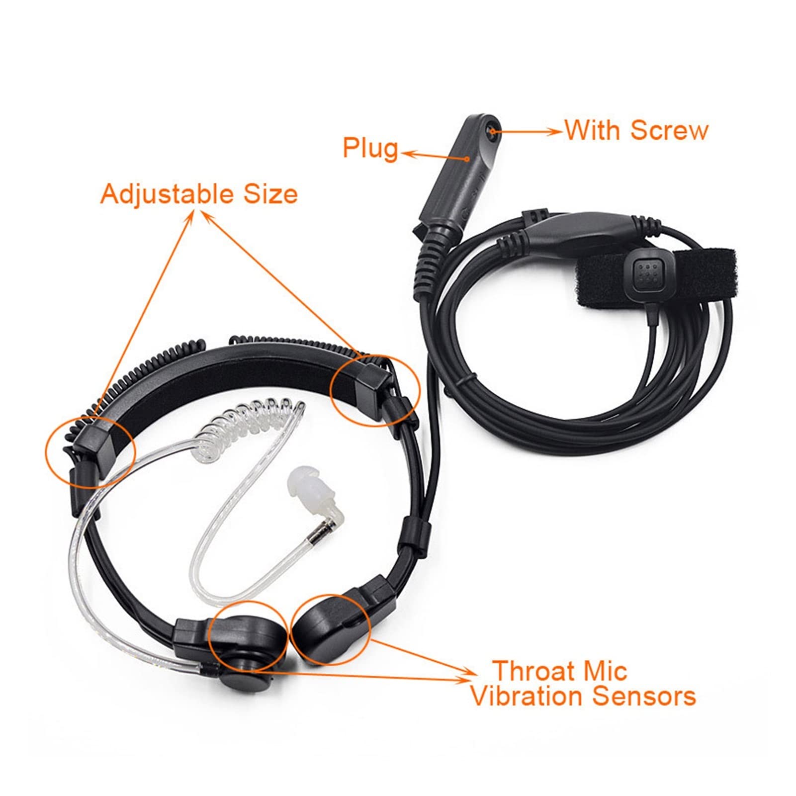 ARSMI Throat Microphone Headset with PTT Mic - Compatible with Baofeng UV-9R Plus, UV-XR, BF-A58, BF 9700, GT-3WP, UV-5S Walkie Talkies - Hands-Free Communication for Outdoor Adventures, Security, Construction & Emergency Response