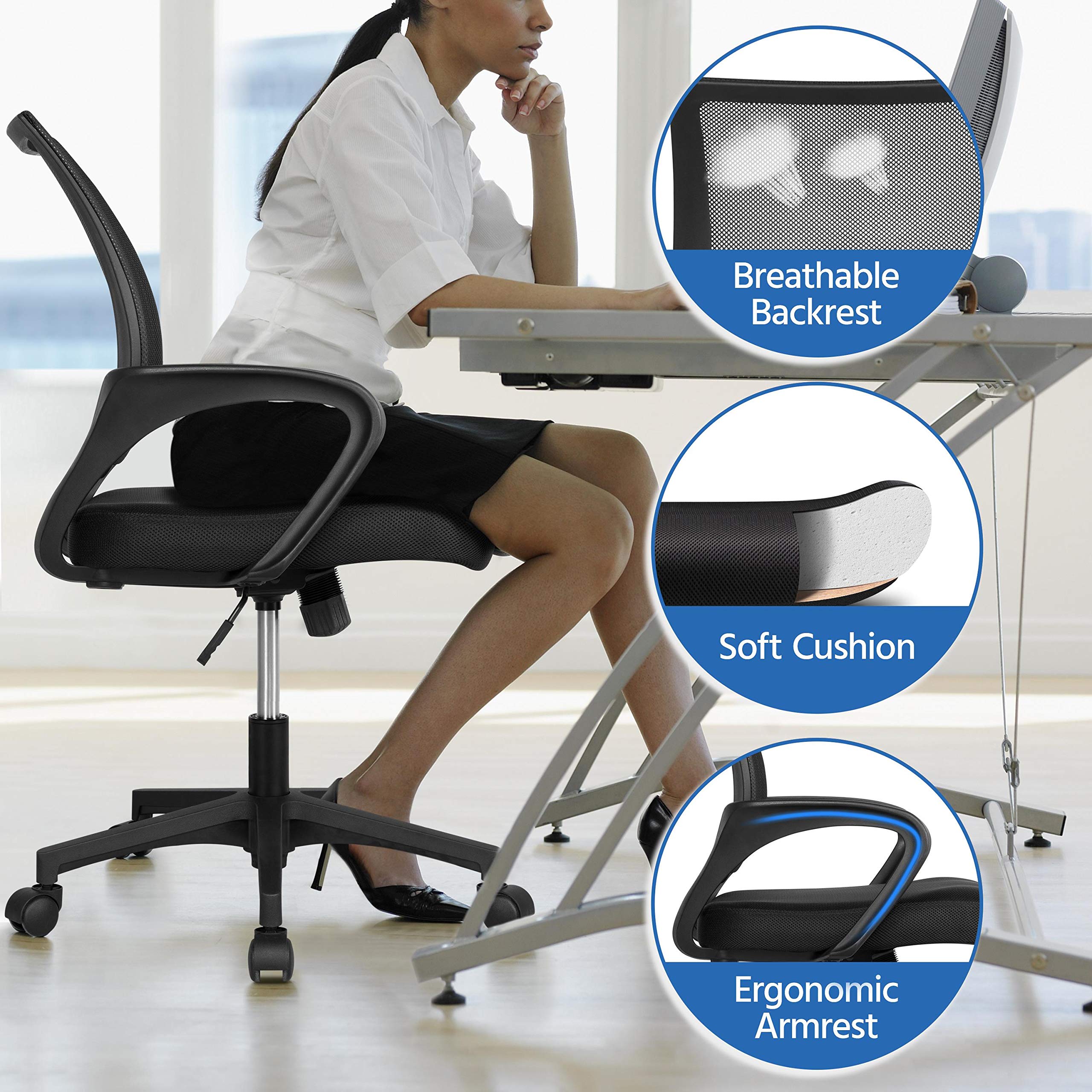 Yaheetech 44 Inch Home Office Desk & Ergonomic Chair Set with Drawer - Adjustable Height Computer Desk & Mesh Back Office Chair in White & Black - Perfect for Small Spaces, Remote Work & Gaming Setup