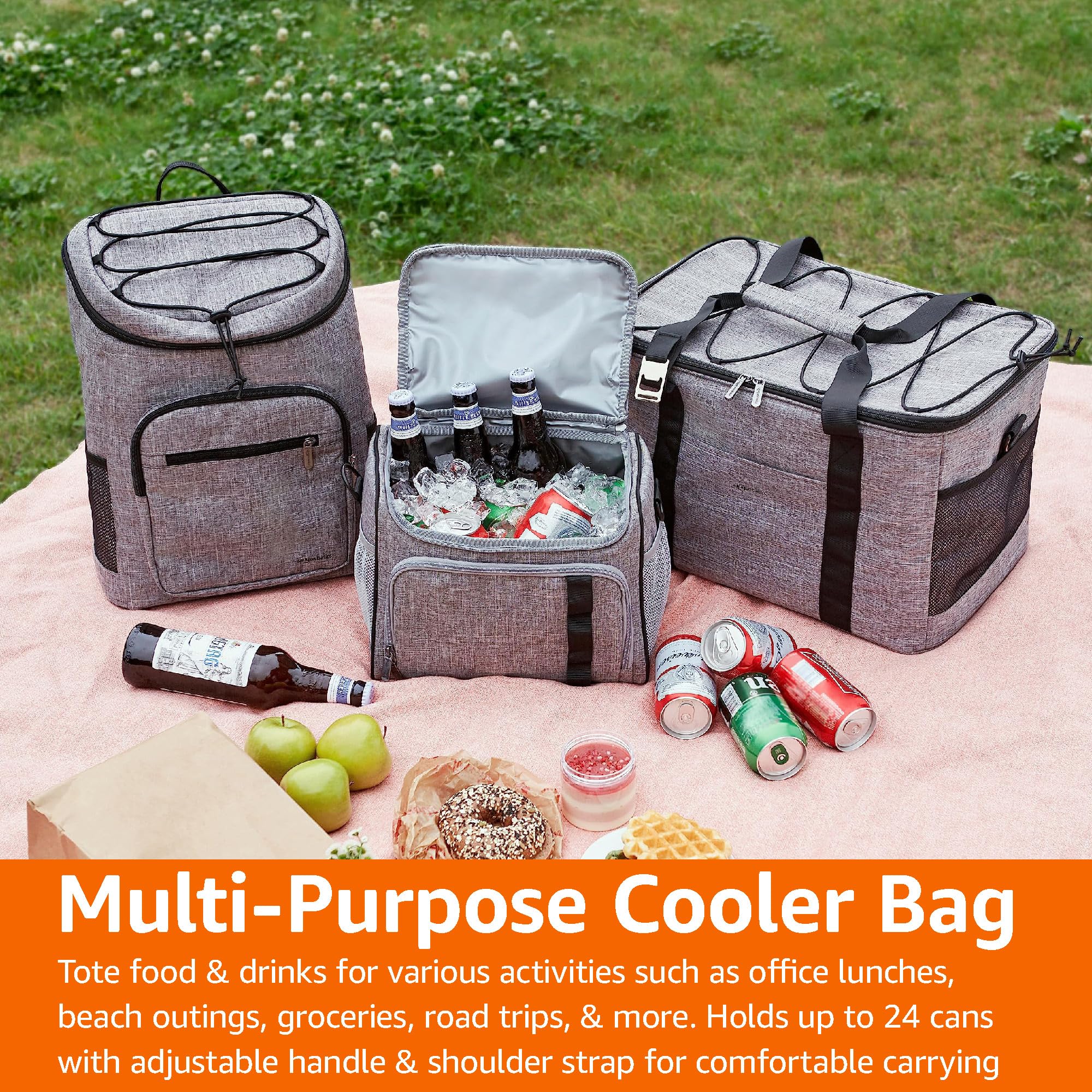 Amazon Basics Soft Insulated Cooler - Lightweight & Leakproof Picnic Cooler Bag for Beach, Camping, Tailgating & Outdoor Adventures