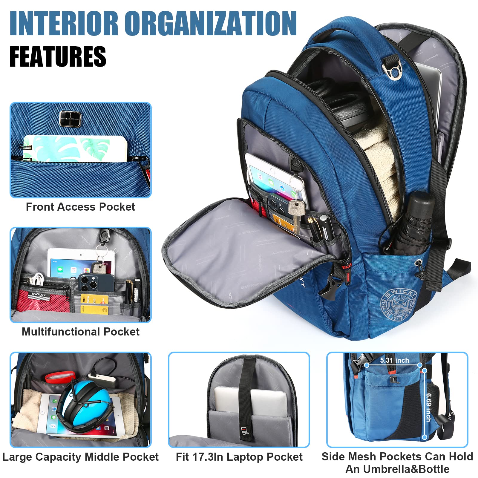 Star Cloud 16 Inch Travel Laptop Backpack with USB Charging Port - Waterproof Anti-Theft Business & College Computer Backpack for Men & Women (Blue) - Perfect for Work, School, Commuting & Air Travel