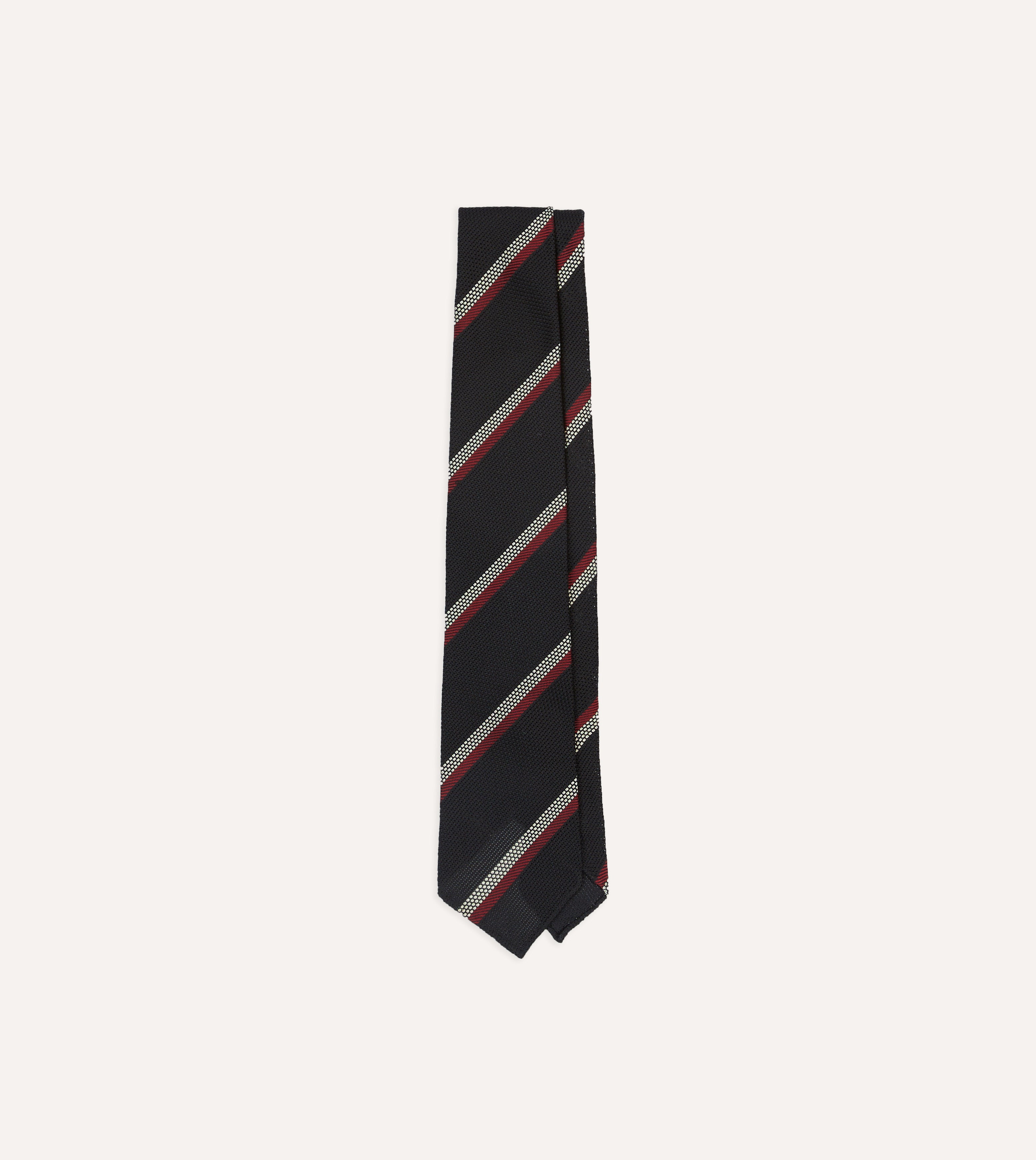 Premium Hand-Rolled Silk Grenadine Tie - Classic Black, White & Red Striped Pattern - Perfect for Weddings, Business Meetings & Formal Events