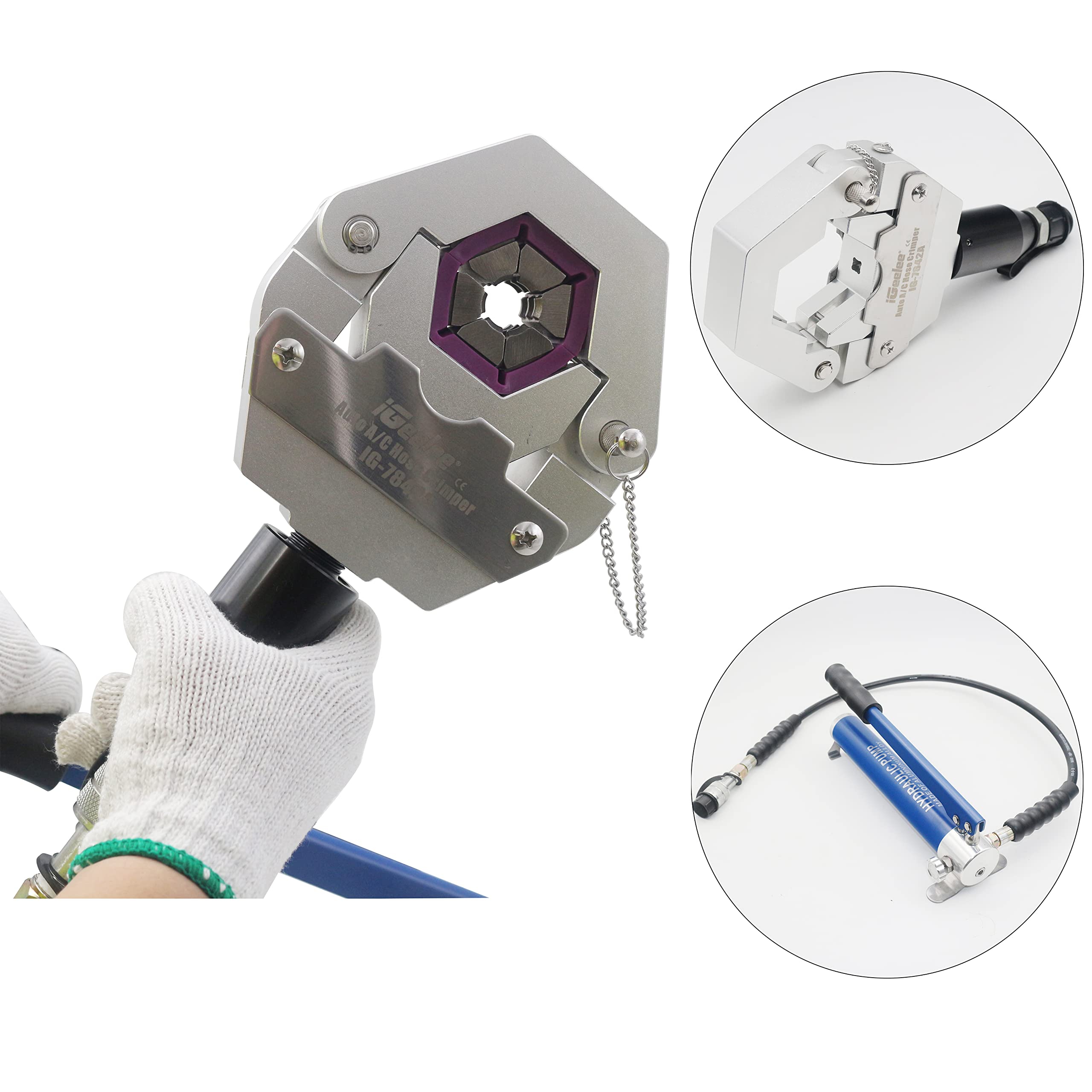 Professional Manual Hydraulic A/C Hose Crimper Tool - Automotive Air Conditioning Hose Crimping Kit for BH & Beadlock A/C Fittings (Model IG-7842P) | Perfect for HVAC Repair, Auto AC System Maintenance & Refrigerant Line Installation