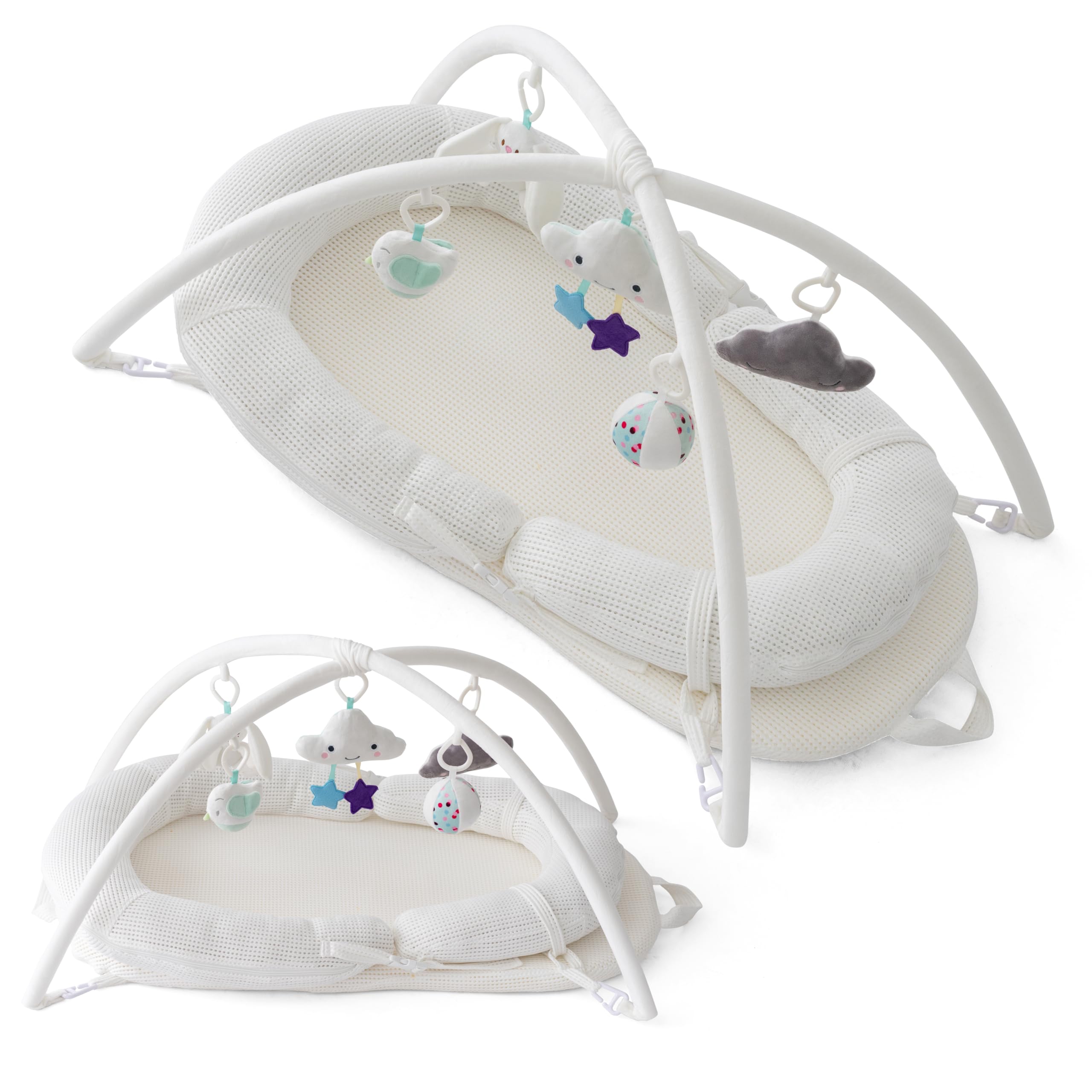 4-in-1 Baby Lounger & Tummy Time Play Mat with Sit-Up Chair - Newborn Essentials for Playtime, Napping & Learning - Perfect Baby Shower Gift & Registry Must-Have