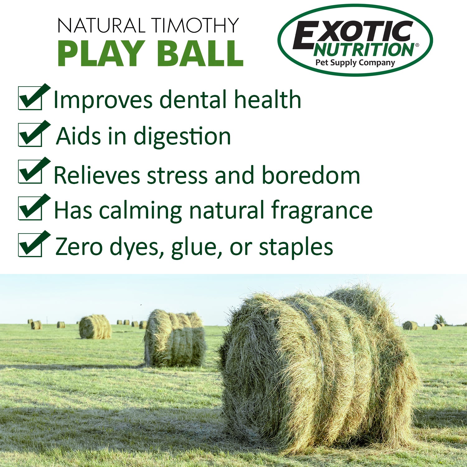 Premium Natural Timothy Hay Play Ball for Small Pets - Chew Toy for Rabbits, Guinea Pigs & Hamsters - Fun Enrichment Activity for Cage Playtime & Exercise