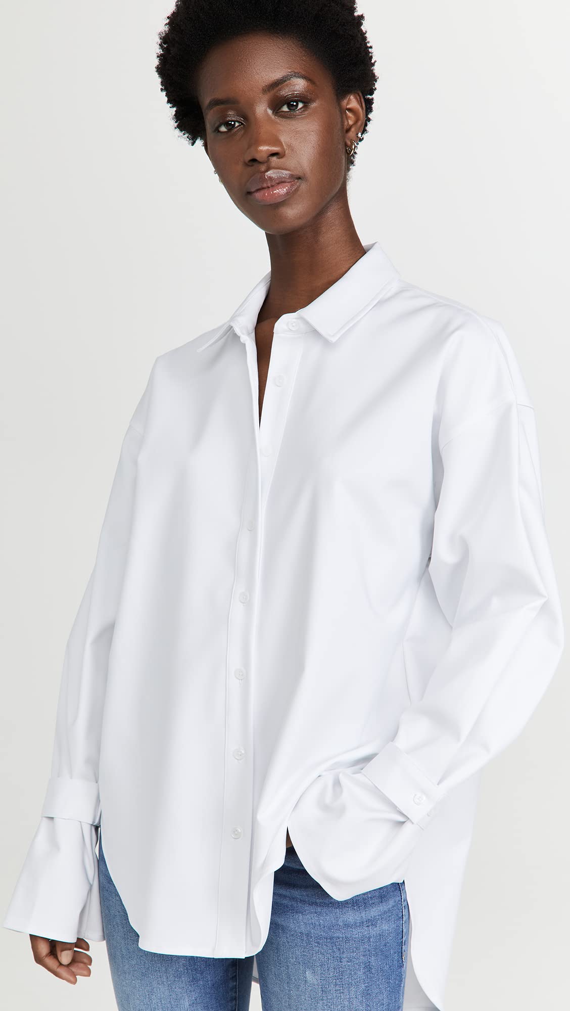 Good American Women's Tabbed Poplin Shirt - Classic Button Down Blouse for Work & Casual Wear | Office Outfits, Date Nights & Weekend Style