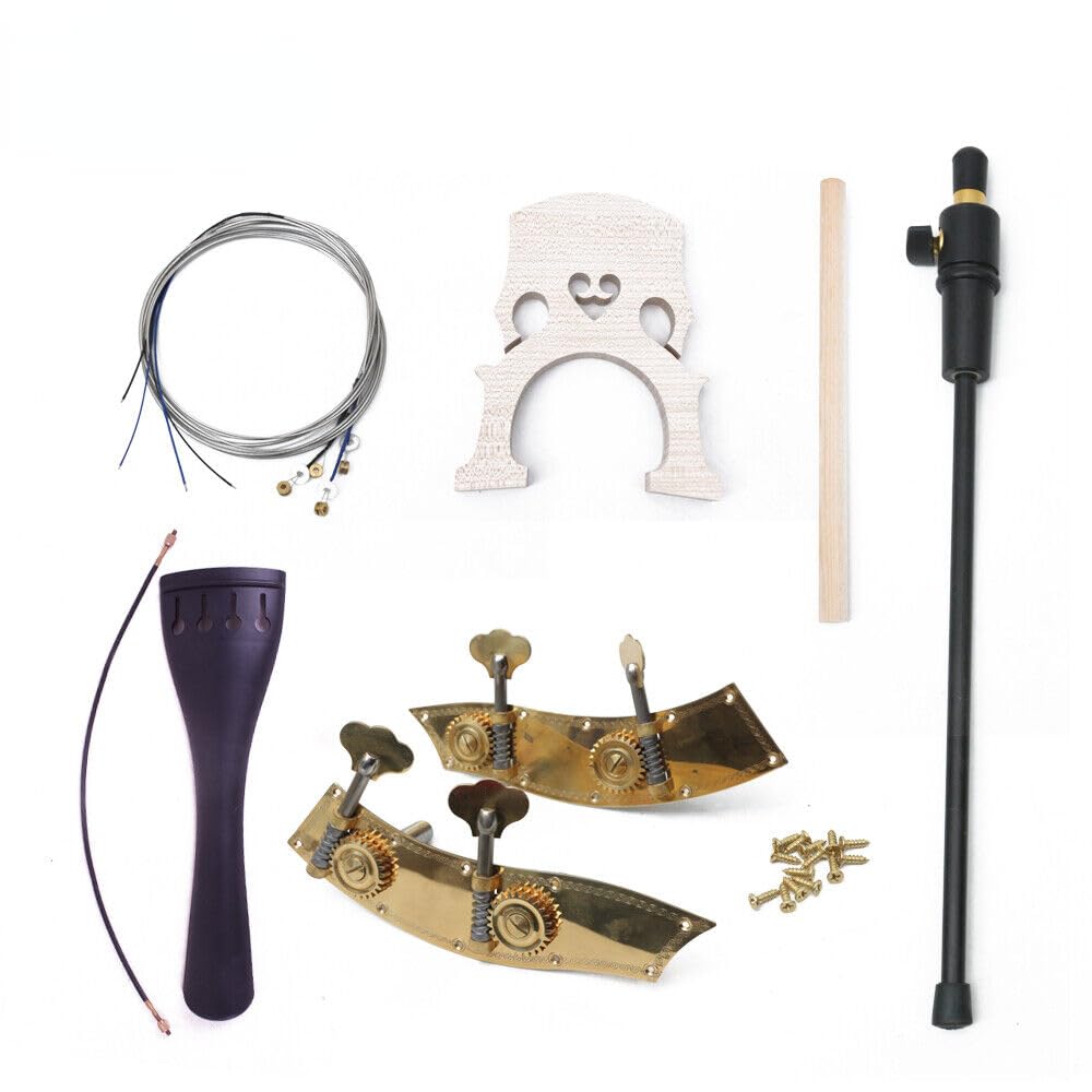 3/4 Upright Bass Replacement Parts Kit - Brass Pegs, Tailpiece, Maple Bridge, Carbon Fiber Endpin & Strings - Professional Repair Accessories for Double Bass Maintenance | Perfect for Musicians, Luthiers & Music Schools