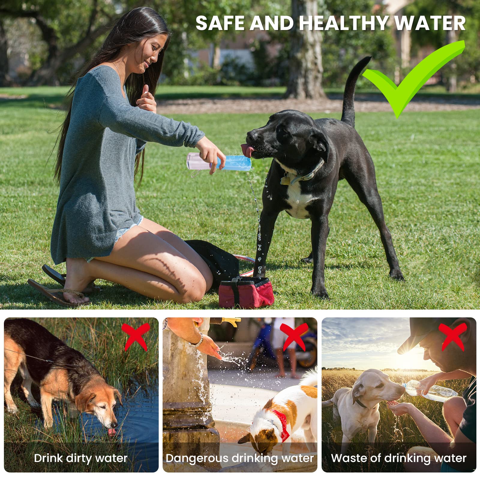 Foldable Dog Water Bottle - Portable Pet Water Dispenser for Dogs & Cats | Leak Proof Travel Water Bottle with Food Grade Plastic | Perfect for Outdoor Walking, Hiking, Camping & Travel (Sky Blue)