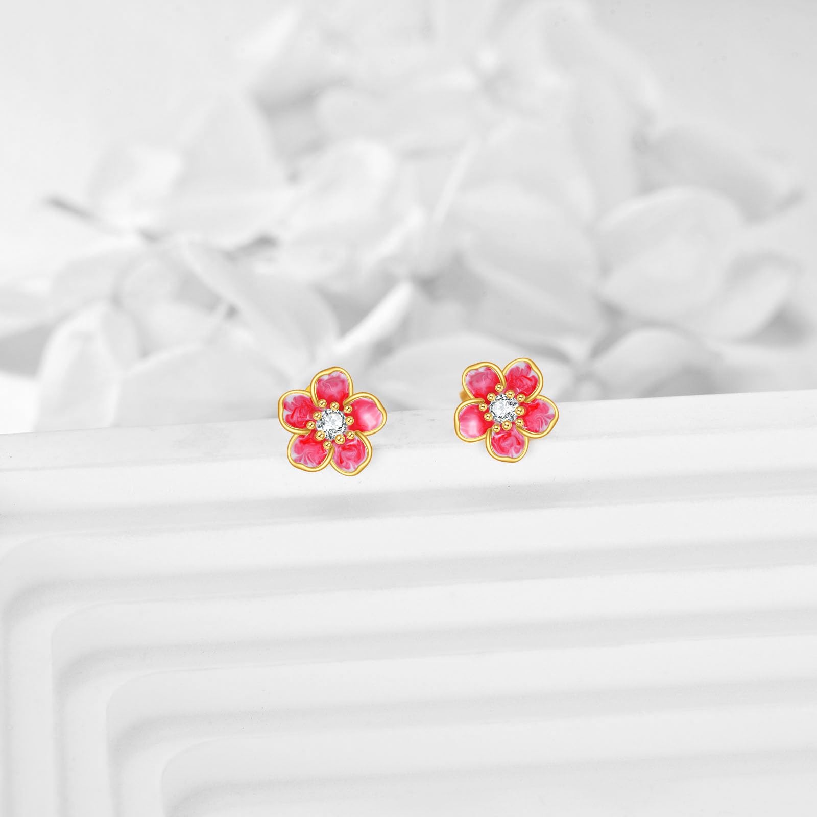 14K Rose & Cherry Flower Stud Earrings - Yellow Gold Floral Jewelry for Women & Girls | Perfect Gift for Birthdays, Anniversaries & Special Occasions