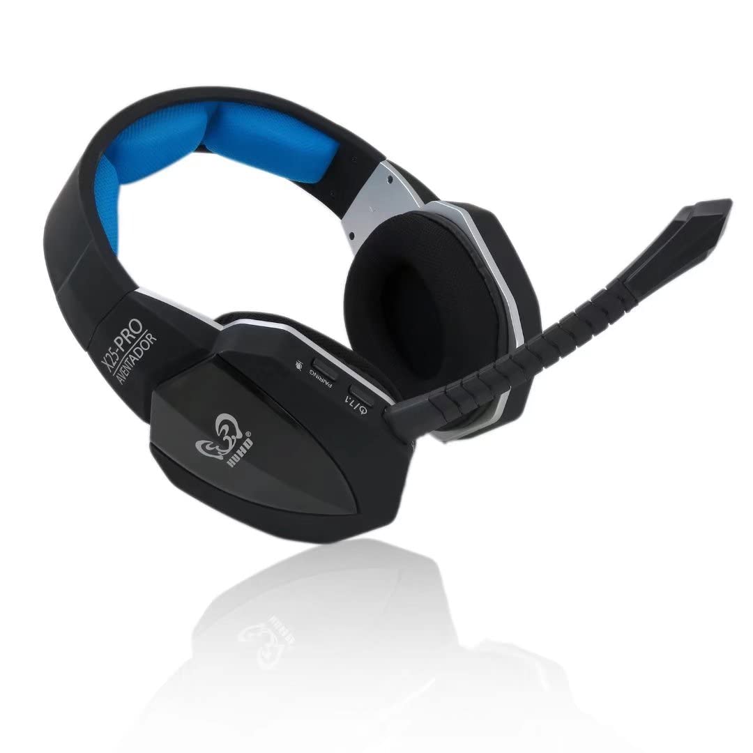 JRSHOME Wireless USB Gaming Headset with Noise Cancelling Mic - Compatible with PS4, PS3, Xbox One, Xbox 360 & PC - Over-Ear Comfortable Headphones (Black-Blue) - Perfect for Gaming, Streaming & Online Meetings