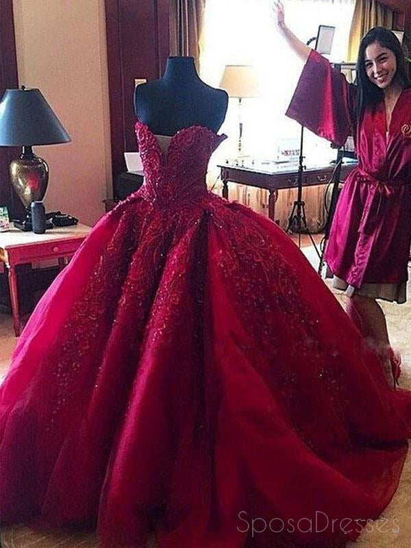 Elegant Maroon Sweetheart Neckline Beaded Ball Gown Long Custom Evening Prom Dress 17415 - Perfect for Formal Dances, Weddings & Special Occasions
