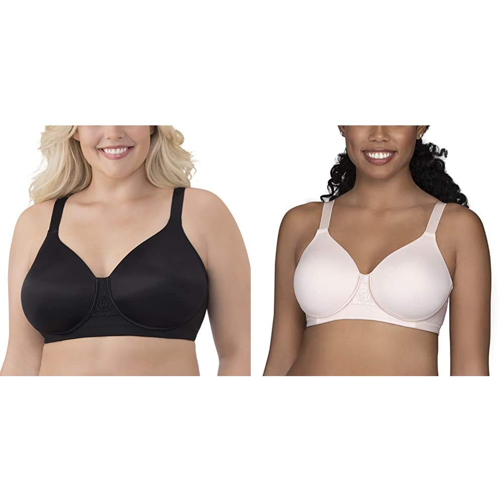 Vanity Fair Women's Full Figure Wireless Comfort Bra 2-Pack - Black & Quartz 42D | Plus Size Support for Everyday Wear | Work, Lounge & Sleep Comfort