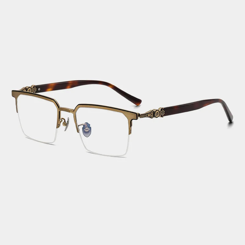 Unisex Black Semi-Rim Square Titanium Eyeglasses Frame 46860 - Lightweight & Durable for Work, Reading & Fashion