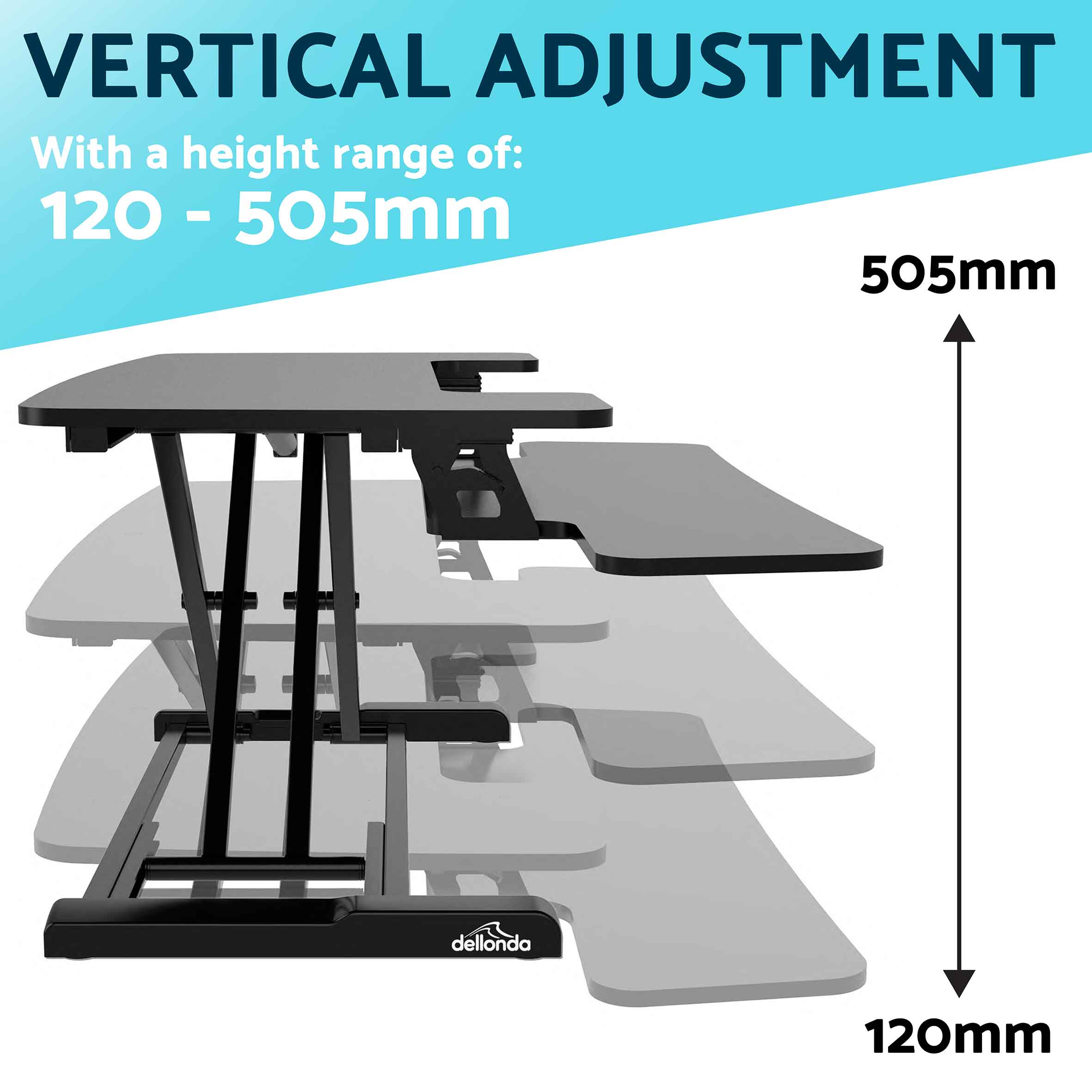 71cm Height Adjustable Standing Desk Converter Riser - 50cm Max Height, 15kg Weight Capacity - Ergonomic Workstation Solution for Home & Office Use