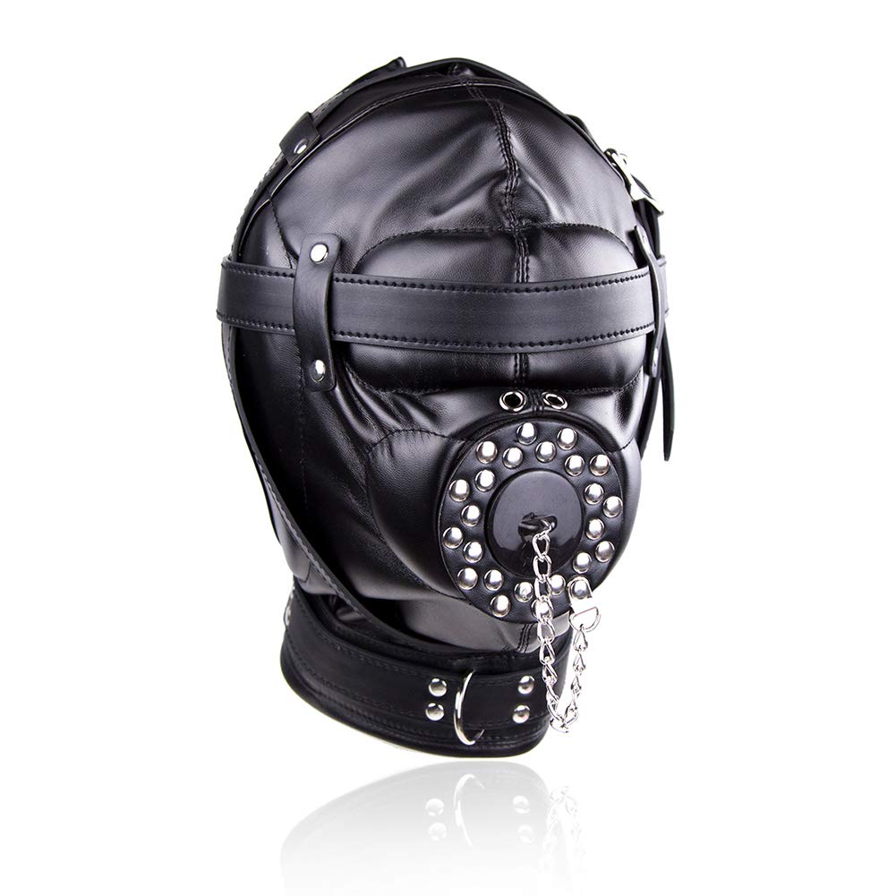 Adjustable Leather BDSM Mask Hood with Breathing Hole & Padlock - Full Face Restraint Blindfold for Men, Women & Couples - Perfect for Role Play, Fetish Parties & Spicing Up Your Sex Life