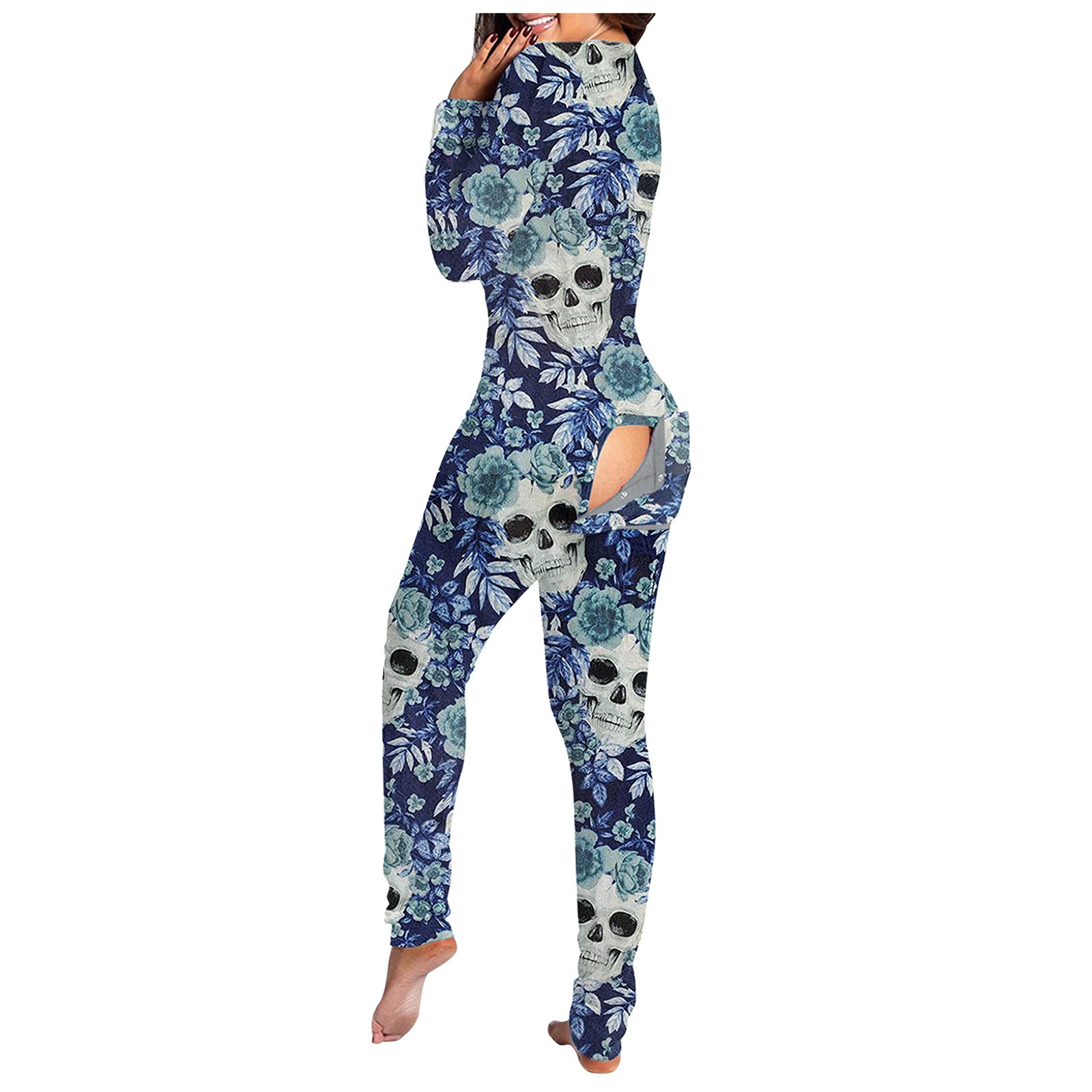 PLENTOP Women's Halloween Jumpsuit - Sexy Button-Down V-Neck Romper Pajama Onesie for Sleepwear & Costume | Perfect for Halloween Parties, Cosplay & Loungewear