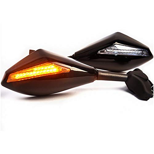 Gloss Black LED Turn Signal Rear View Mirrors (2pcs) - Compatible with Yamaha YZF R1 R6 FZ1 FZ6 600R R3 - Enhanced Visibility & Safety for Night Riding & Urban Commuting