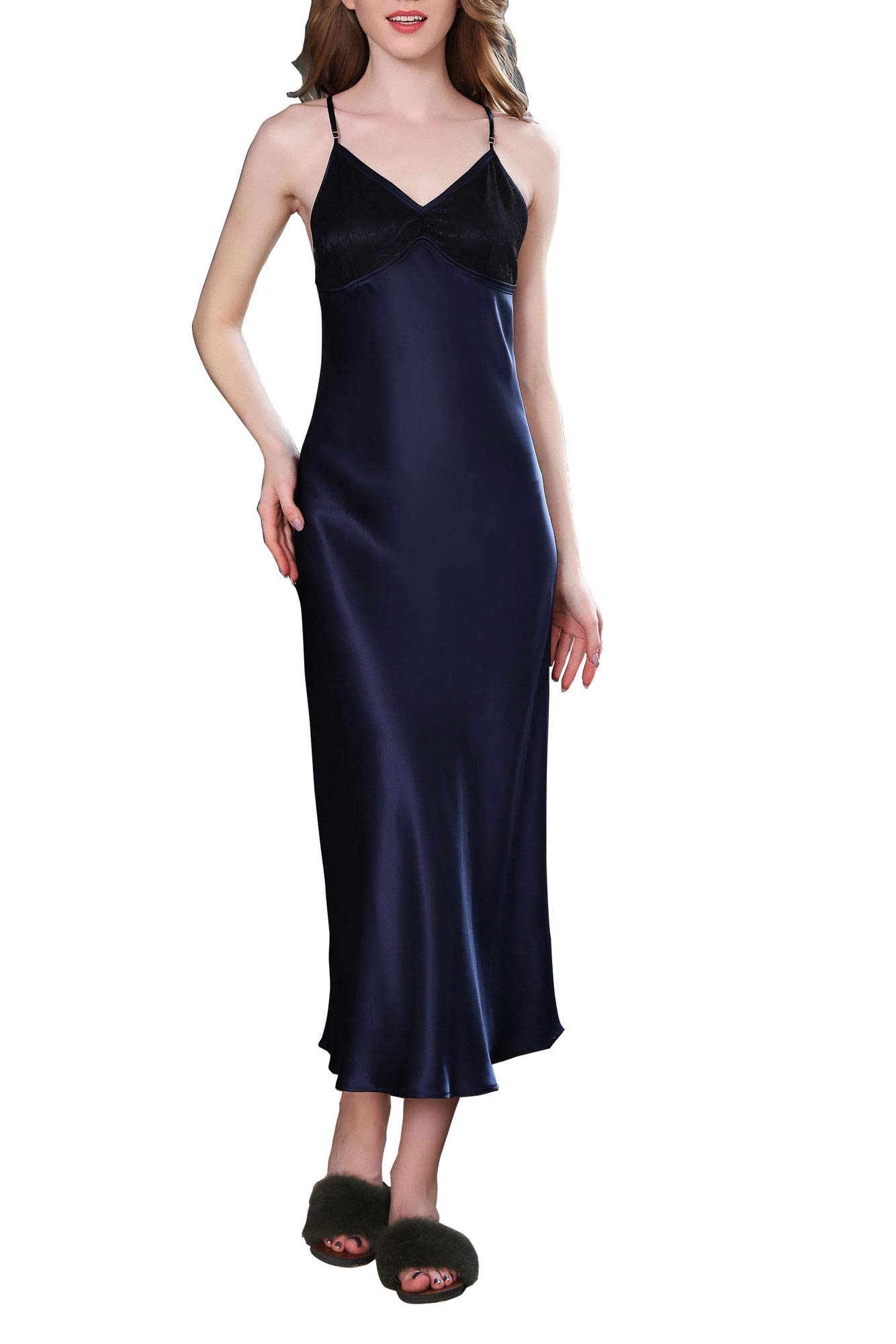Paradise Silk Women's Pure Silk Long Dress - Dark Blue Elegant Slip Dress for Women | Perfect for Evening Parties, Weddings & Special Occasions