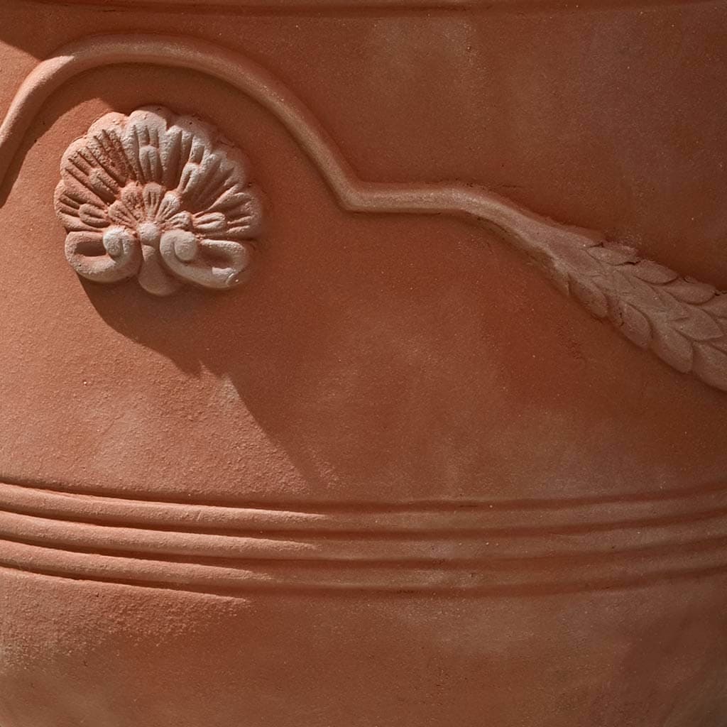 Campania International Coquille Anduze Urn Set of 3 - Terra Rosa Outdoor Garden Planters for Patio, Lawn & Home Decor