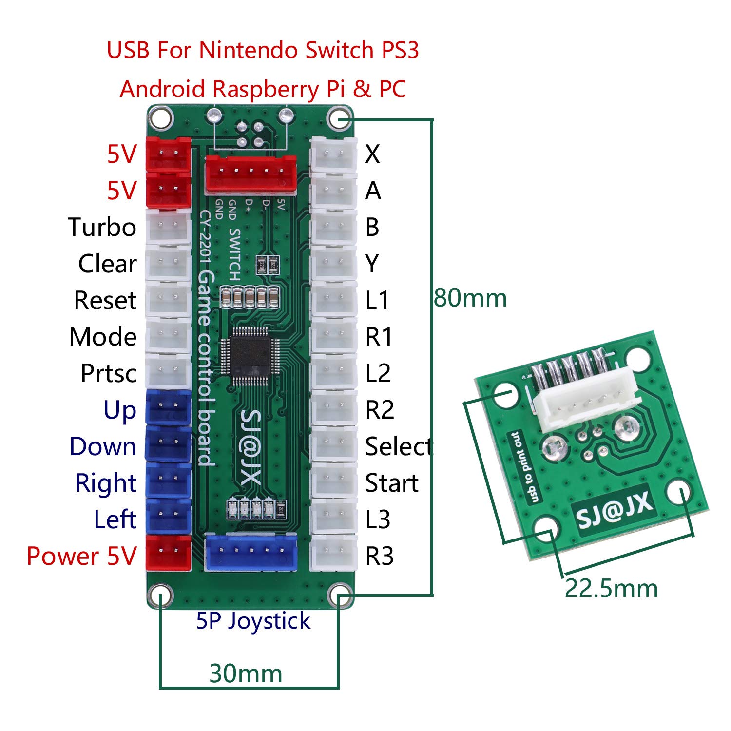 Zero Delay USB Arcade Encoder for Switch, PC, PS3 - 2 Player Gaming