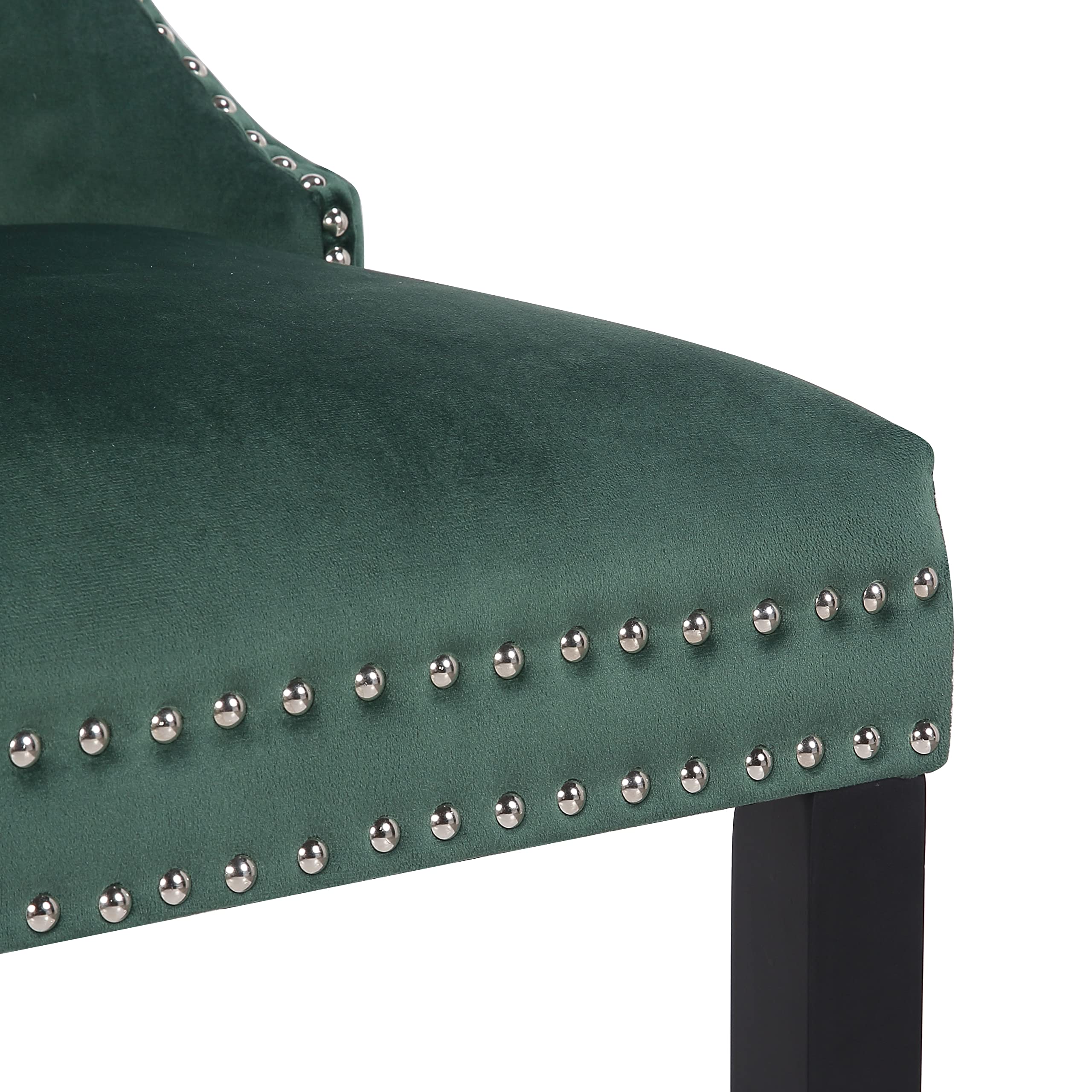 BTEXPERT Green Velvet Tufted Dining Chairs Set of 2 - High Back Upholstered Chairs with Solid Wood Frame & Nailhead Trim - Elegant Living Room, Bedroom or Coffee Shop Seating - Perfect for Dining, Lounging & Home Decor (5190-2)