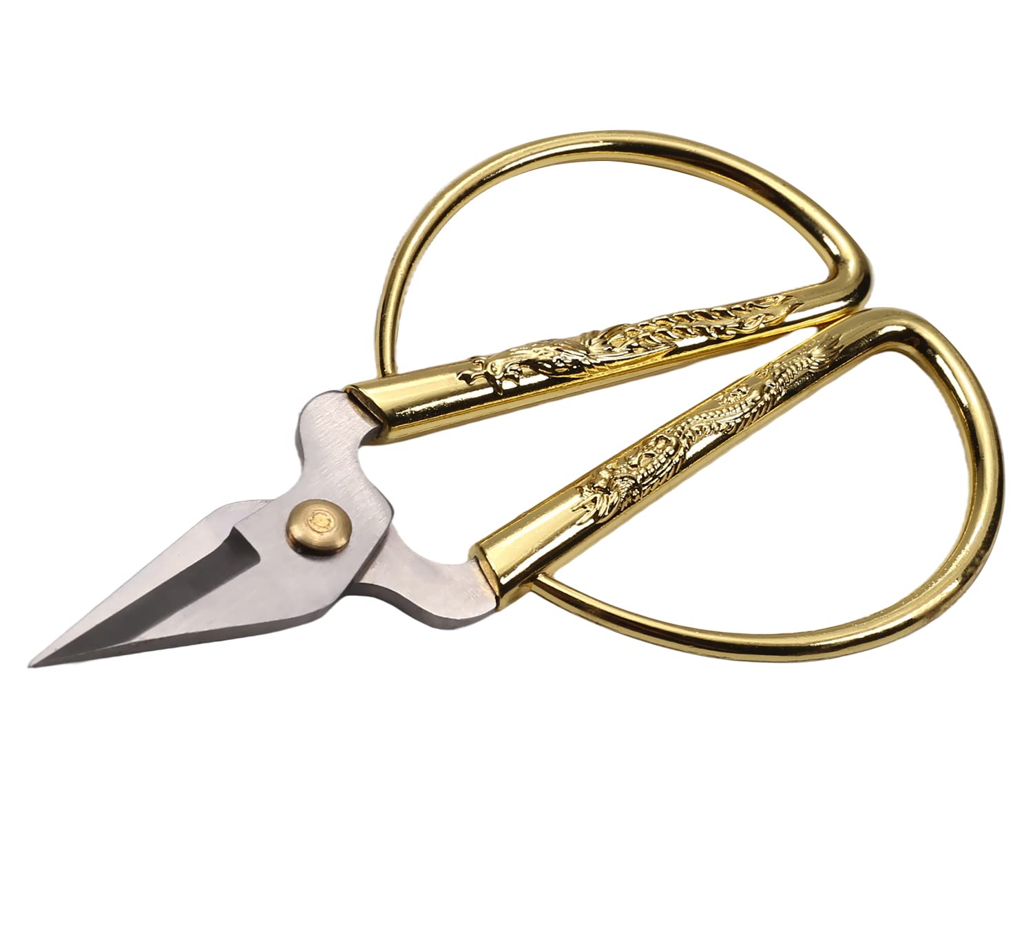 Premium Gold Dragon Carved Bonsai Scissors - Traditional Chinese Metal Handle Craft Scissors for Gardening, Sewing & DIY Projects - Professional Quality 1PC