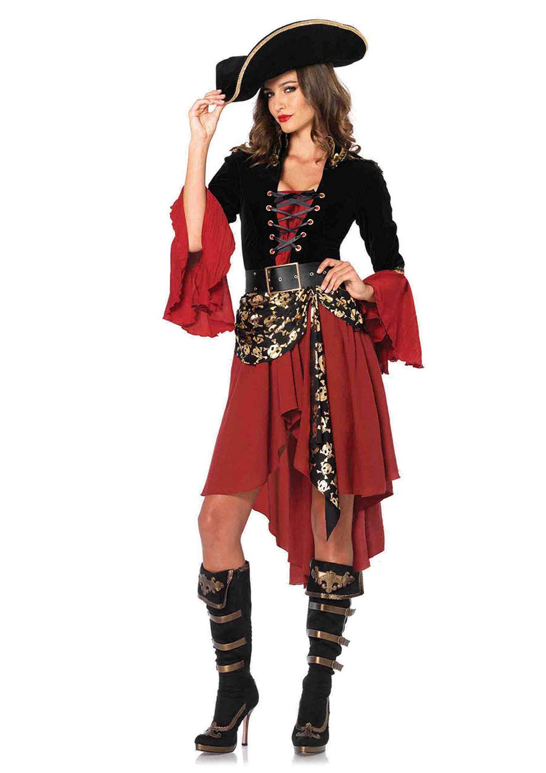 Leg Avenue Women's 2-Piece Cruel Seas Pirate Captain Dress Costume Set - Halloween, Cosplay & Themed Party Outfit
