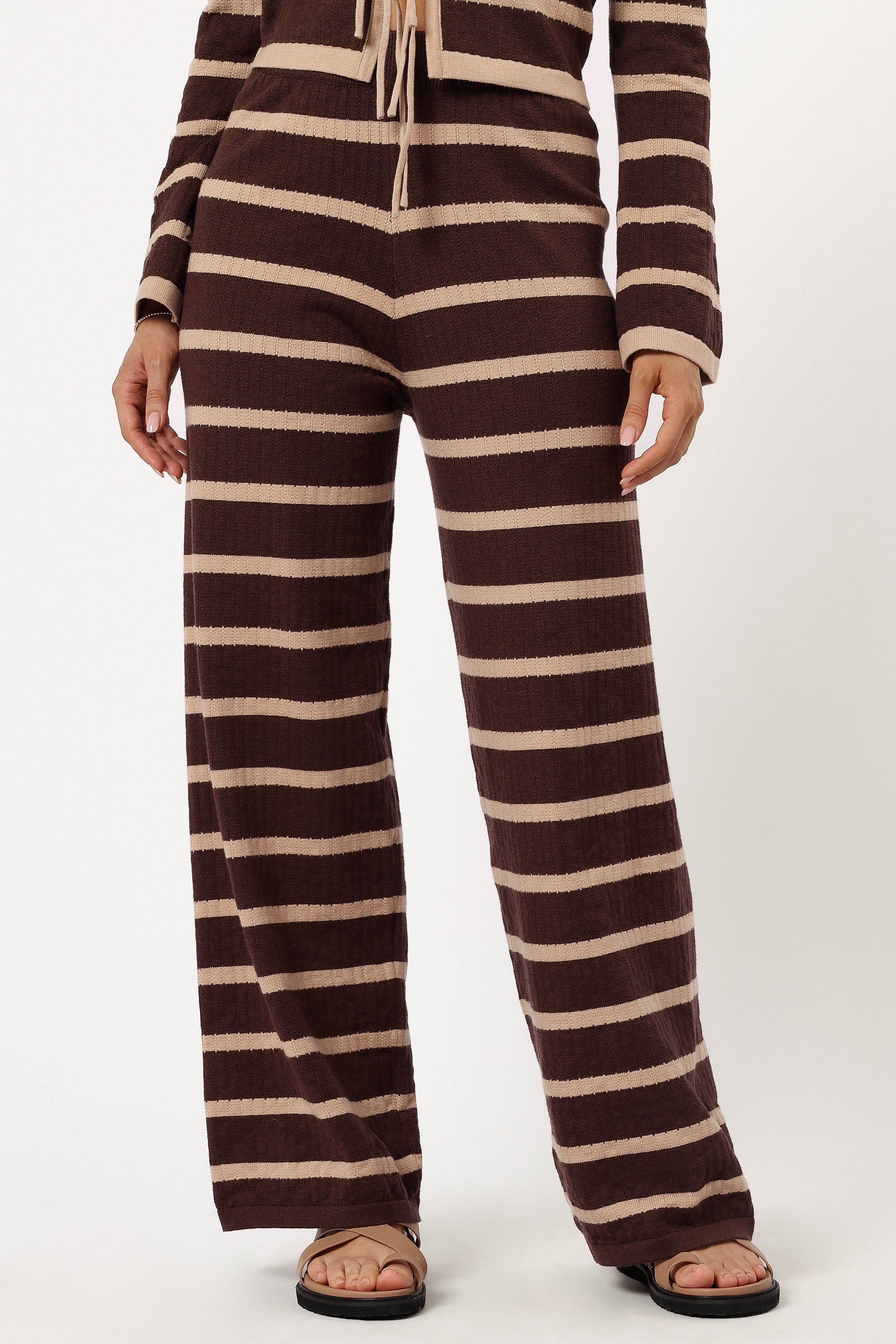 Carina Knit Pant Chocolate Brown Stripe - Women's Comfortable Stretch Knit Pants for Casual Wear, Lounge & Travel | Soft & Breathable Fabric
