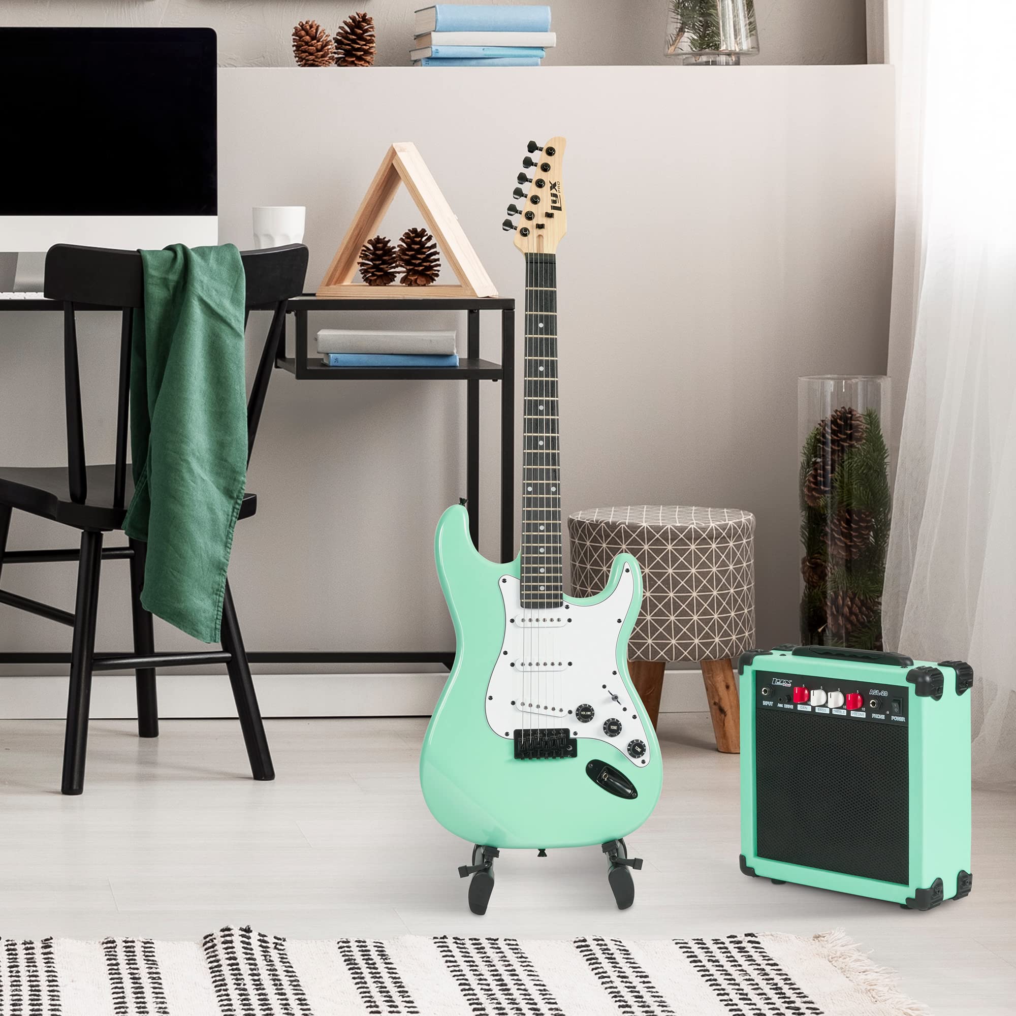 LyxPro 36 Inch 3/4 Size Electric Guitar Kit for Kids & Beginners - Includes Amp, 6 Strings, 2 Picks, Shoulder Strap, Digital Tuner, Cable & Gig Bag (Green) - Perfect for Learning, Practice & Home Performances