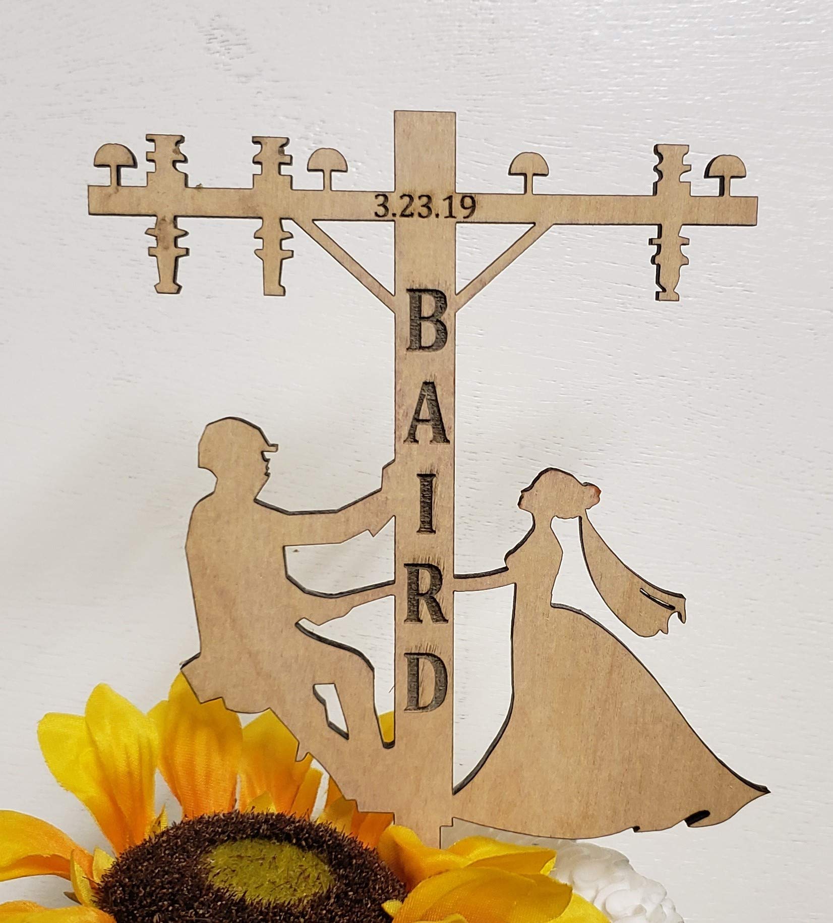 Personalized Lineman Wedding Cake Topper with Custom Name & Date - Unique Wireman & Linesman Cake Decoration for Electrician Couples - Perfect for Wedding, Anniversary & Electrical Trade Celebrations