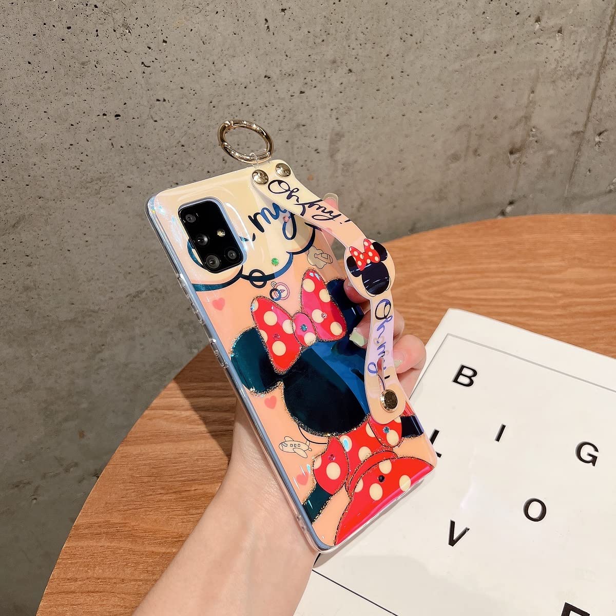 Cute Glitter Bling Shockproof Protective Case for Samsung Galaxy A71 5G (Not 4G & UW Verizon) - Soft TPU Cover with Wrist Strap & Kickstand for Girls & Women - Minnie Design - Perfect for Daily Use, Work & Travel