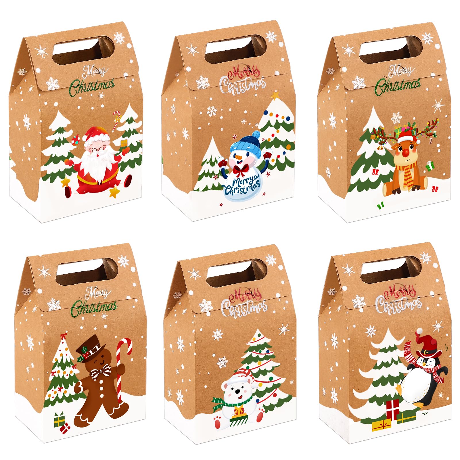 Vellibring 24PCS Christmas Kraft Candy Boxes - Eco-Friendly Kraft Paper Cookie & Treat Bags for Holiday Gift Wrapping, Xmas Party Favors, Tree Decorations - Perfect for Christmas Celebrations, Office Parties & DIY Home Decor