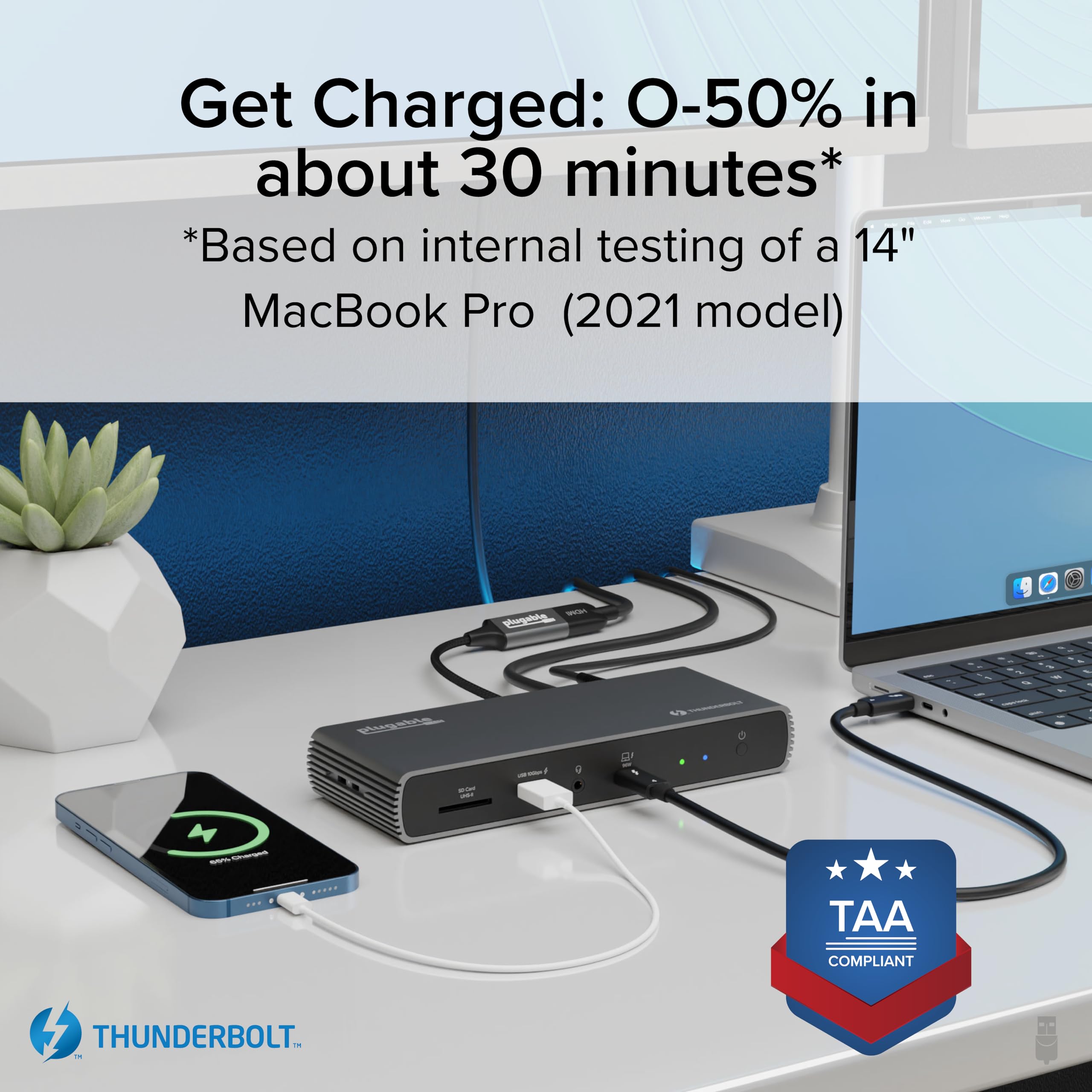 Plugable Thunderbolt 4 Dock - 100W Charging, 3 Thunderbolt Ports, Dual 4K/8K Monitor Support, 2.5G Ethernet, SD Card Reader, 4 USB Ports - Ideal for MacBook Pro, Windows Laptops & Home Office Setup